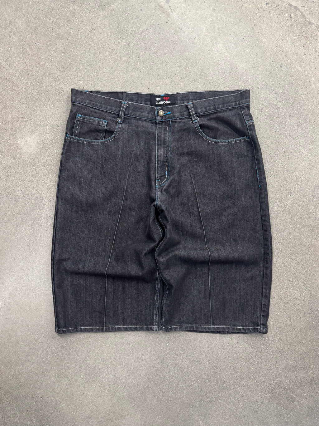 Red Diamond Baggy Contrast Stitch Jean Shorts - 38”