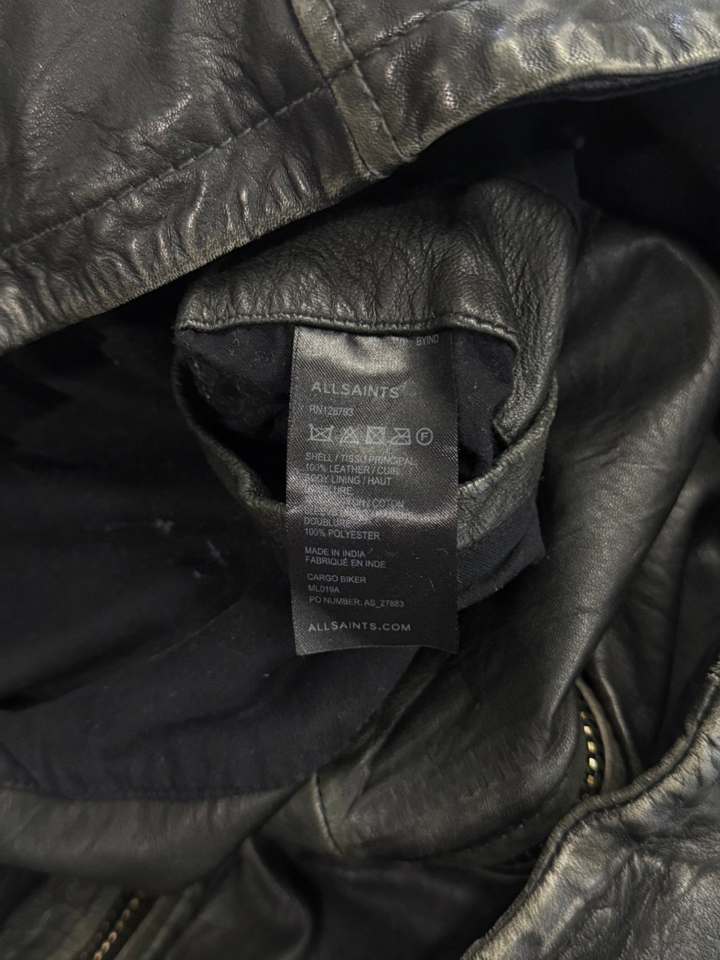 AllSaints Distressed Cargo Leather Biker Jacket - M