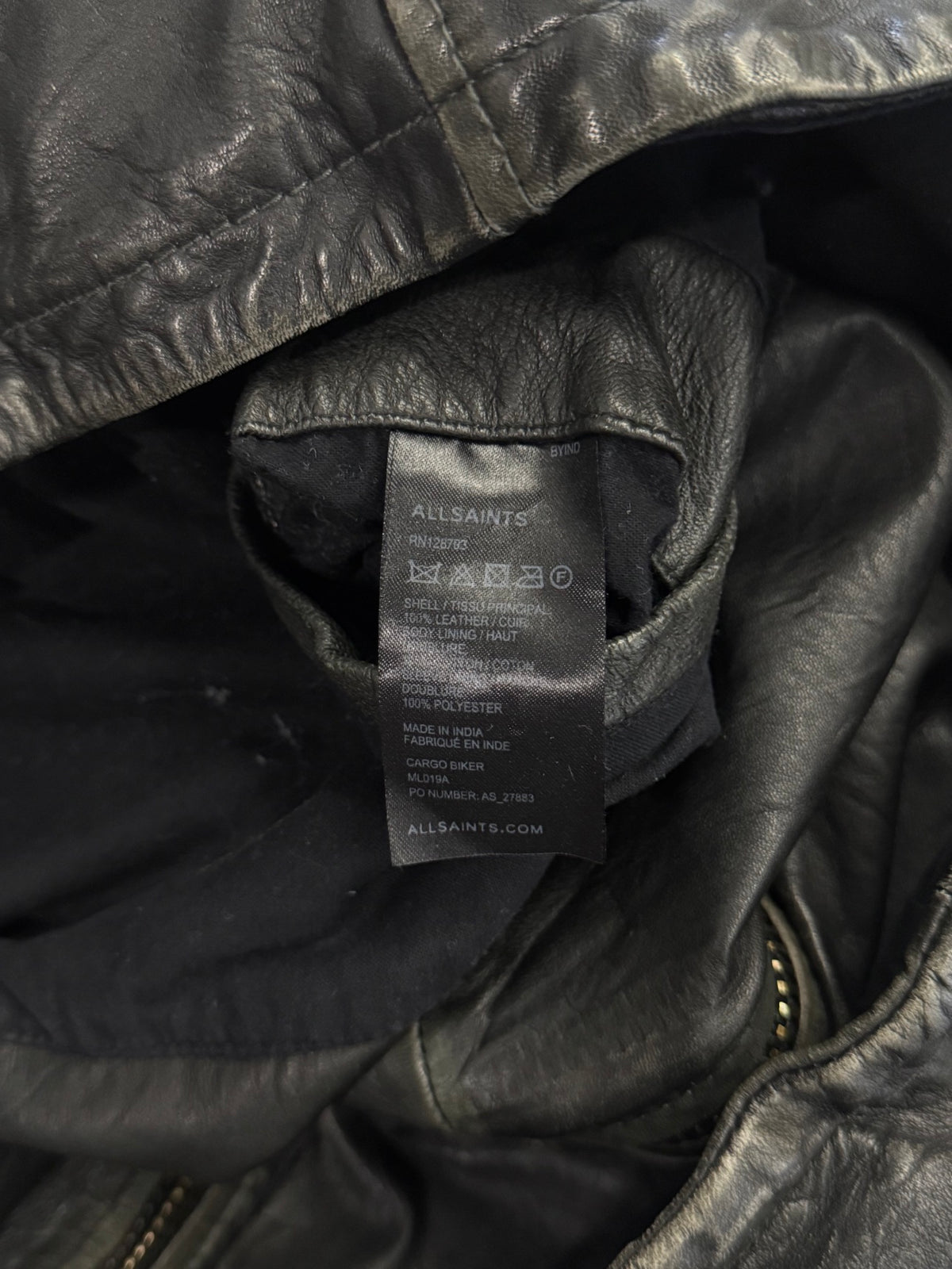AllSaints Distressed Cargo Leather Biker Jacket - M