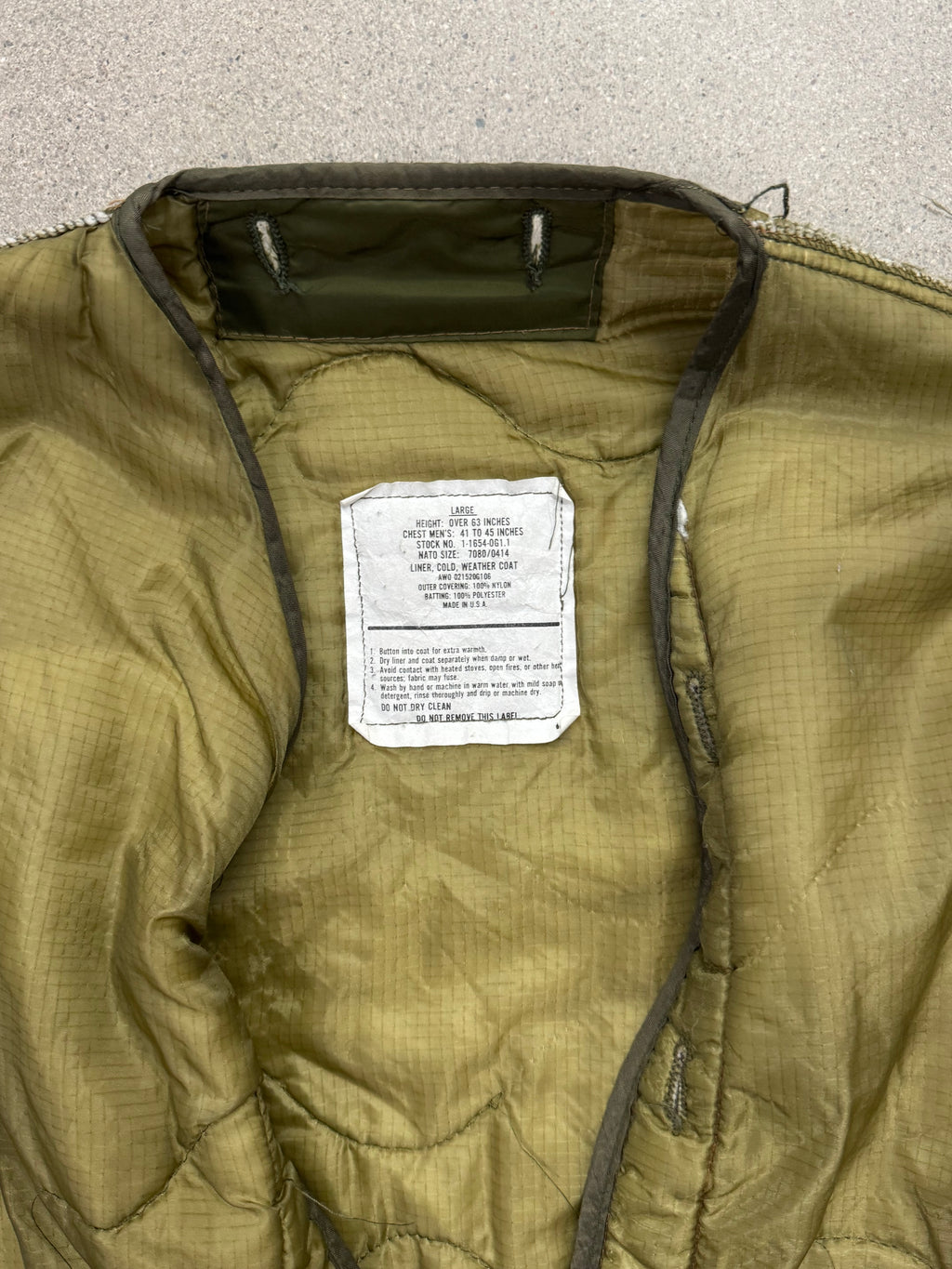 U.S. ARMY M-65 Quilted Field Jacket Liner - L