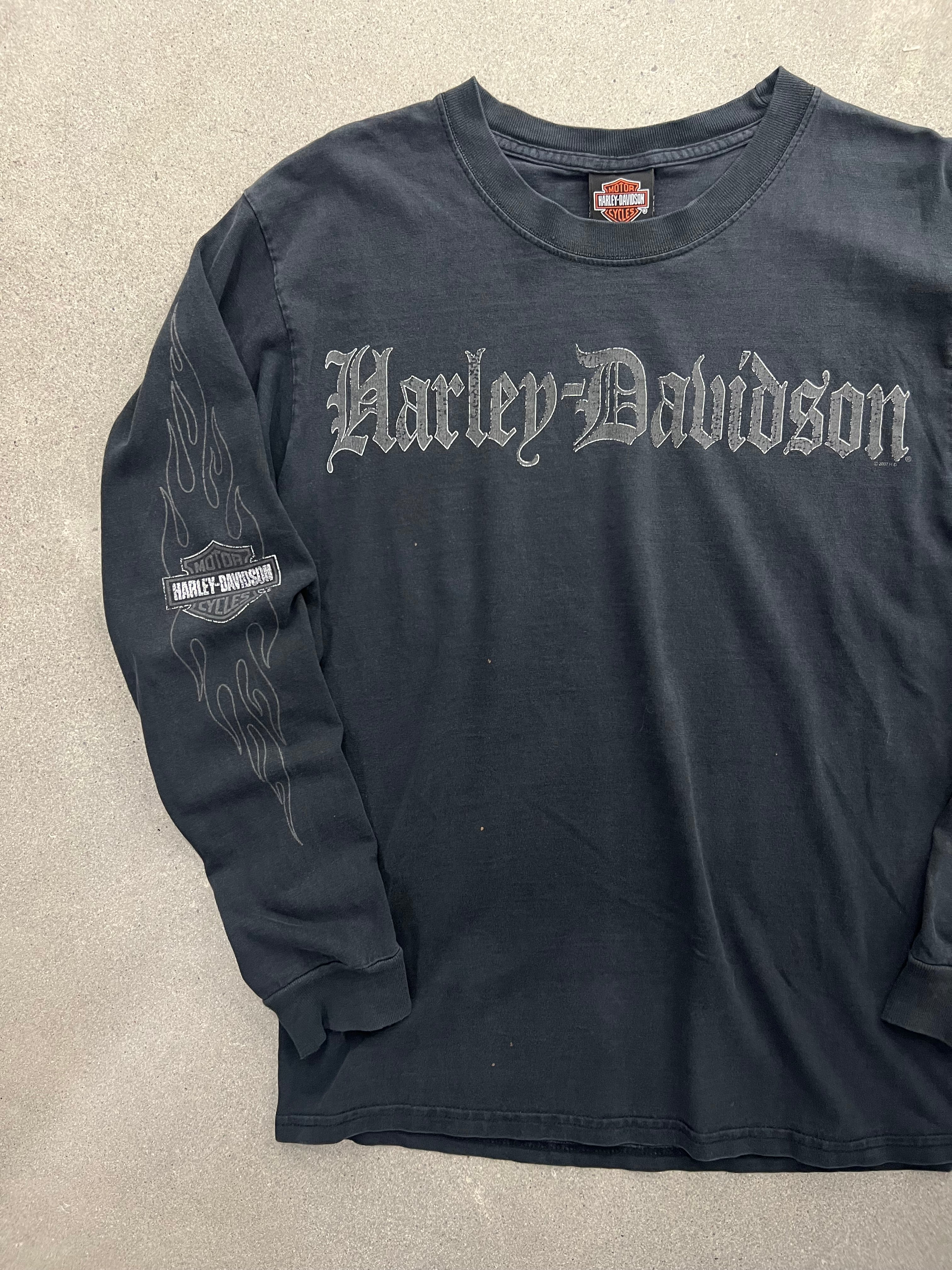 Faded 2007 Harley-Davidson Chrome Flames Long Sleeve Shirt - M