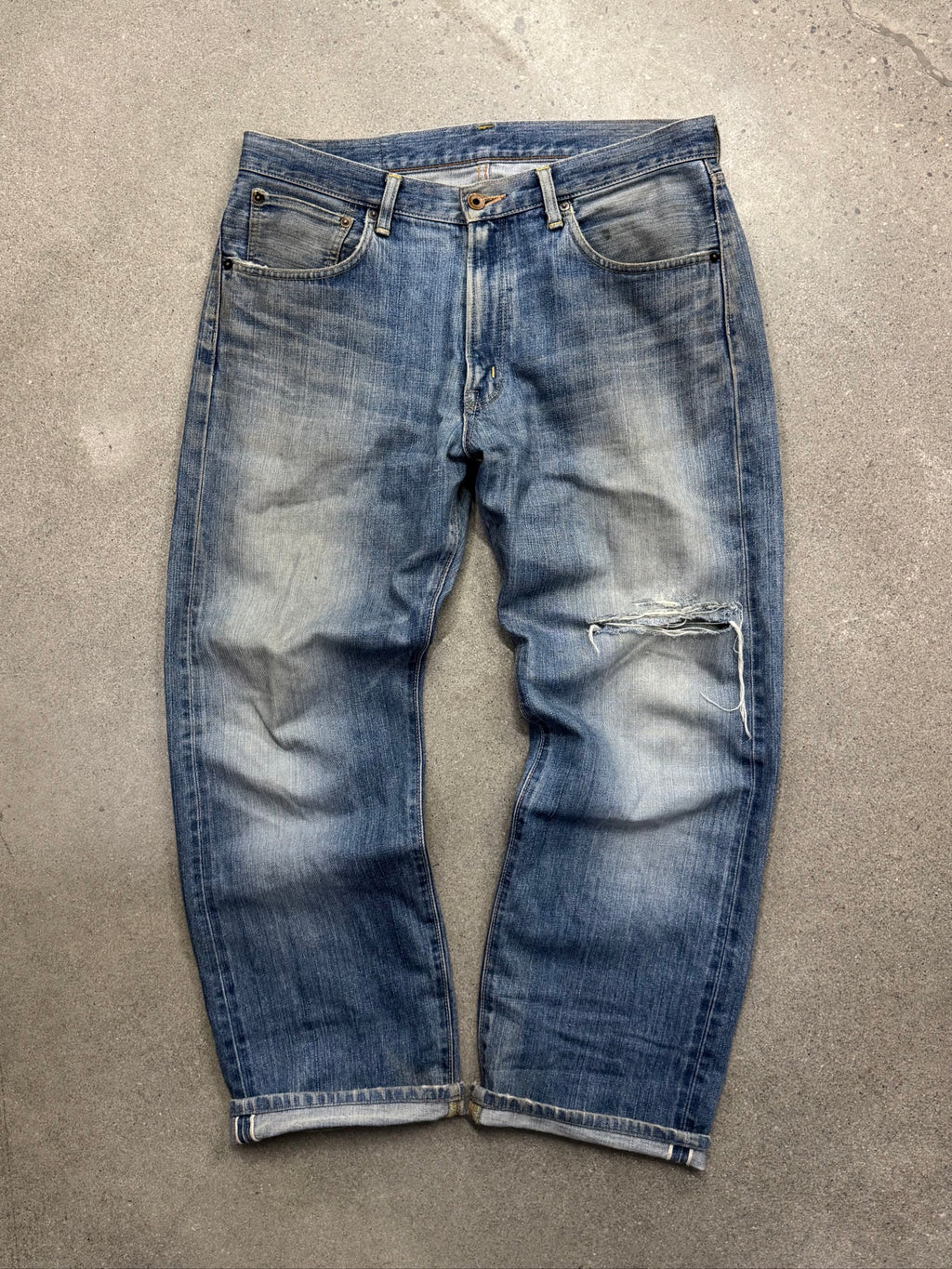 Faded & Distressed Edwin 505X Selvedge Jeans - 34"