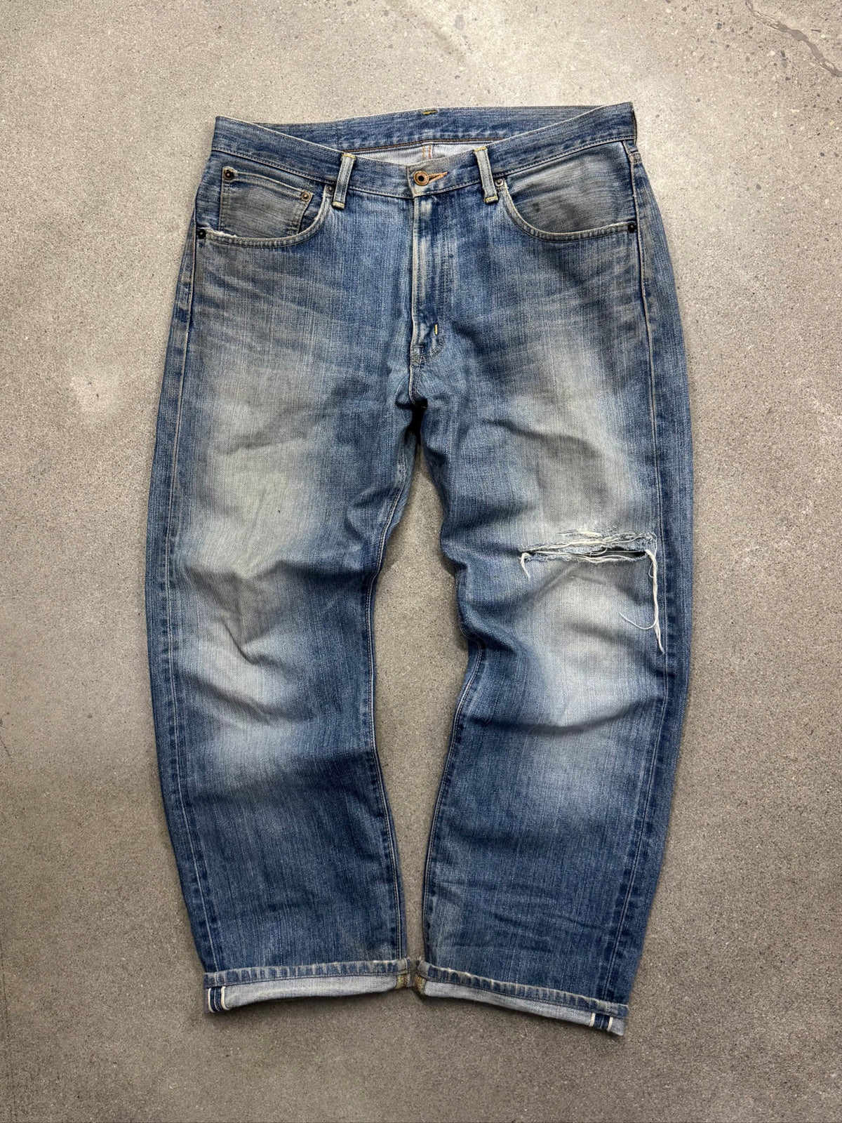 Faded & Distressed Edwin 505X Selvedge Jeans - 34"