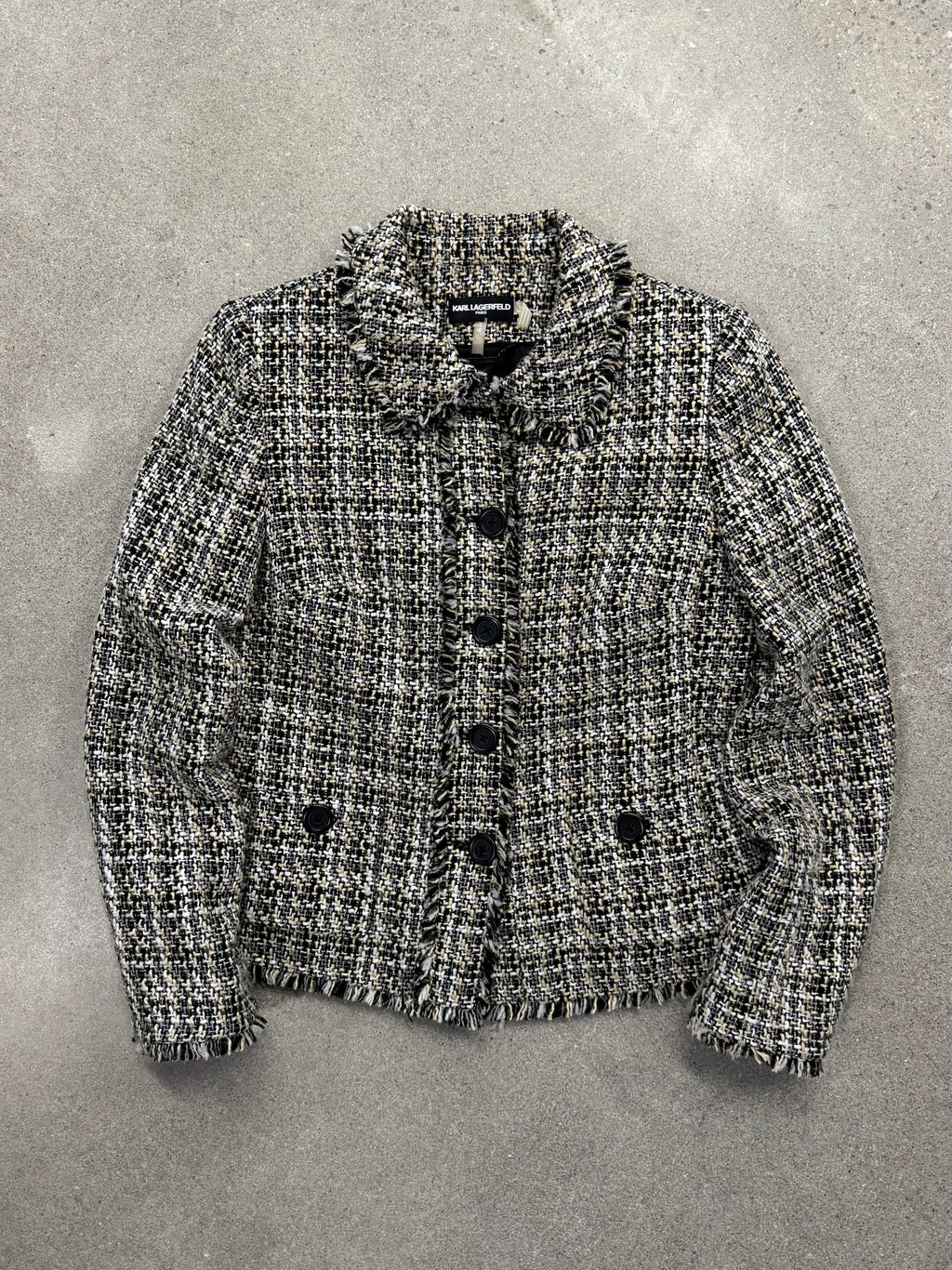 Karl Lagerfeld Bouclé Tweed Fringe Blazer - M