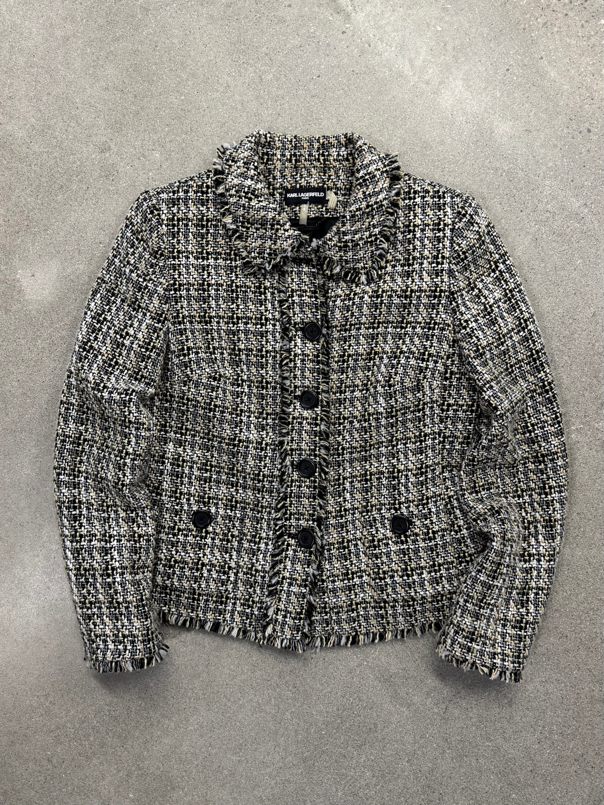 Karl Lagerfeld Bouclé Tweed Fringe Blazer - M