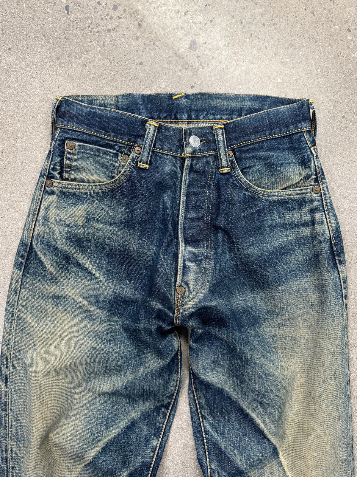Faded & Distressed Evisu Japanese Selvedge Jeans - 27”