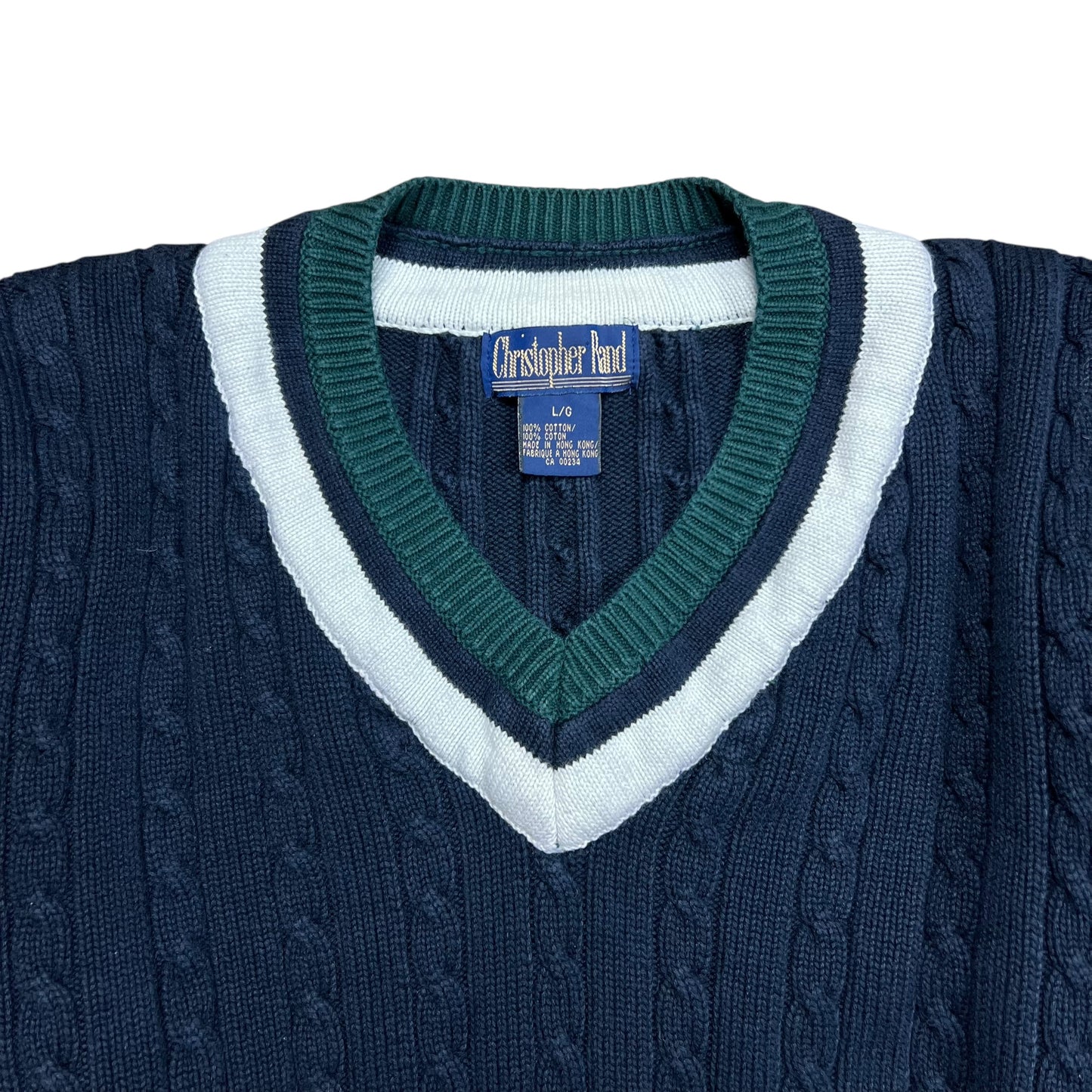 Christopher Rand Cable Knit V-neck Sweater - L