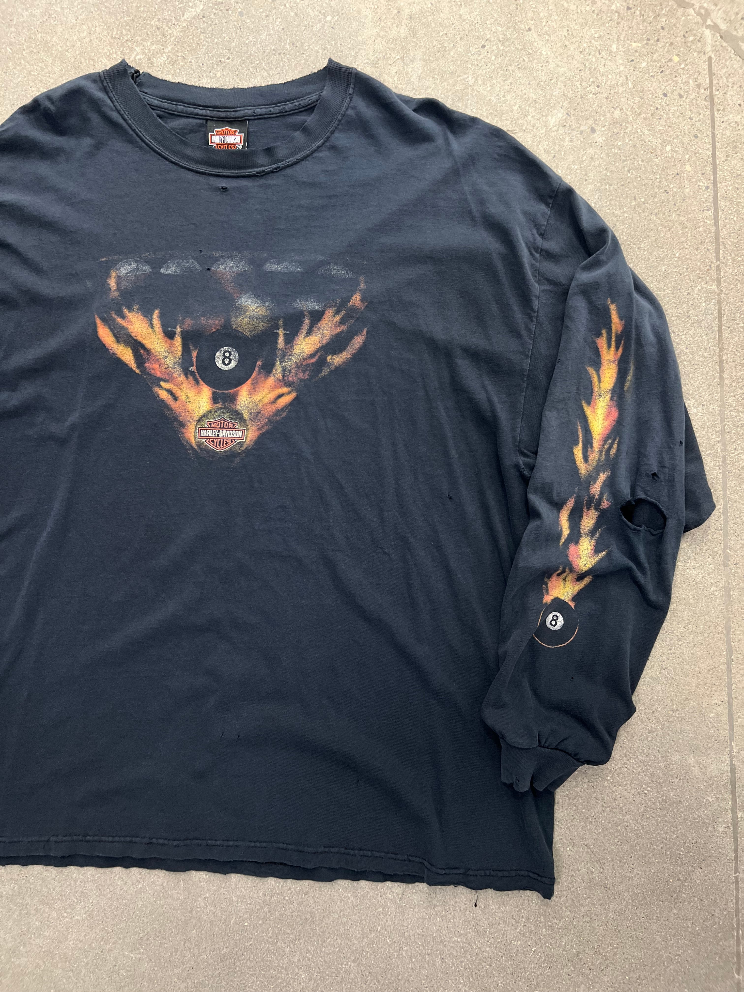 Faded 2006 Harley-Davidson Flame 8 Ball Long Sleeve Shirt - XXL