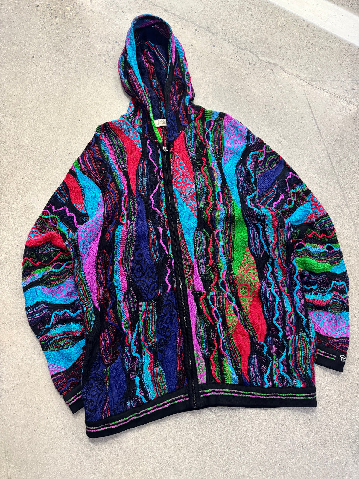 Coogi Australia 3D Cable Knit Full-Zip Hoodie Sweater - XXL
