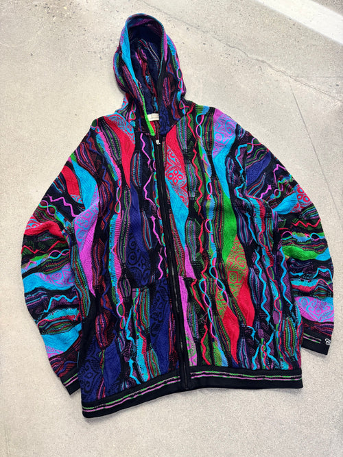 Coogi Australia 3D Cable Knit Full-Zip Hoodie Sweater - XXL