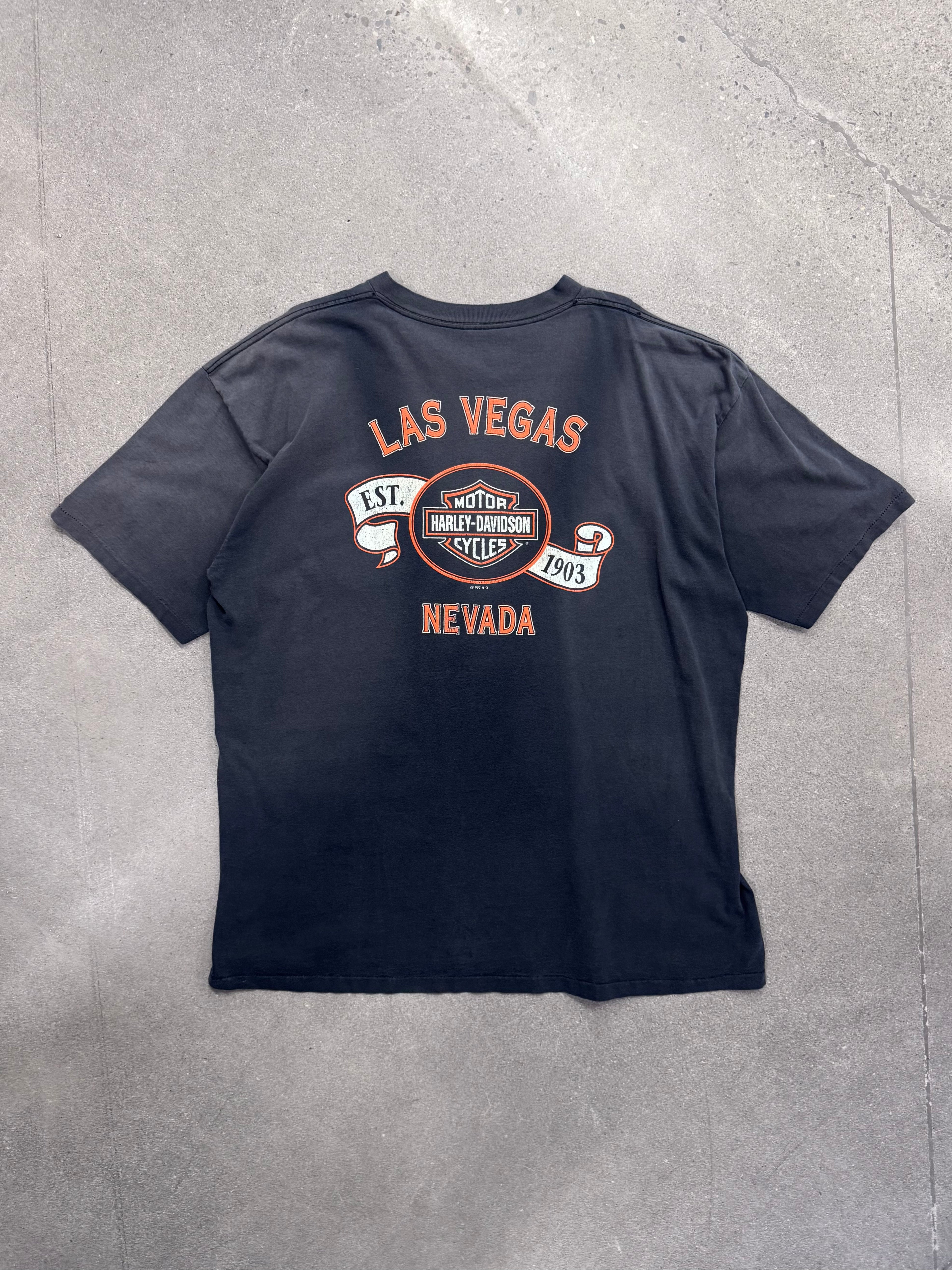 Ausgebleichtes 1995 Harley-Davidson Las Vegas Nevada Pocket T-Shirt – XXL