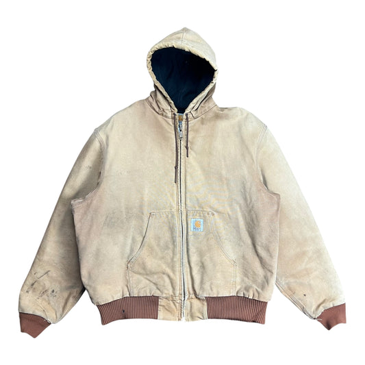 Carhartt Faded Beige Hooded Work Jacket - XL