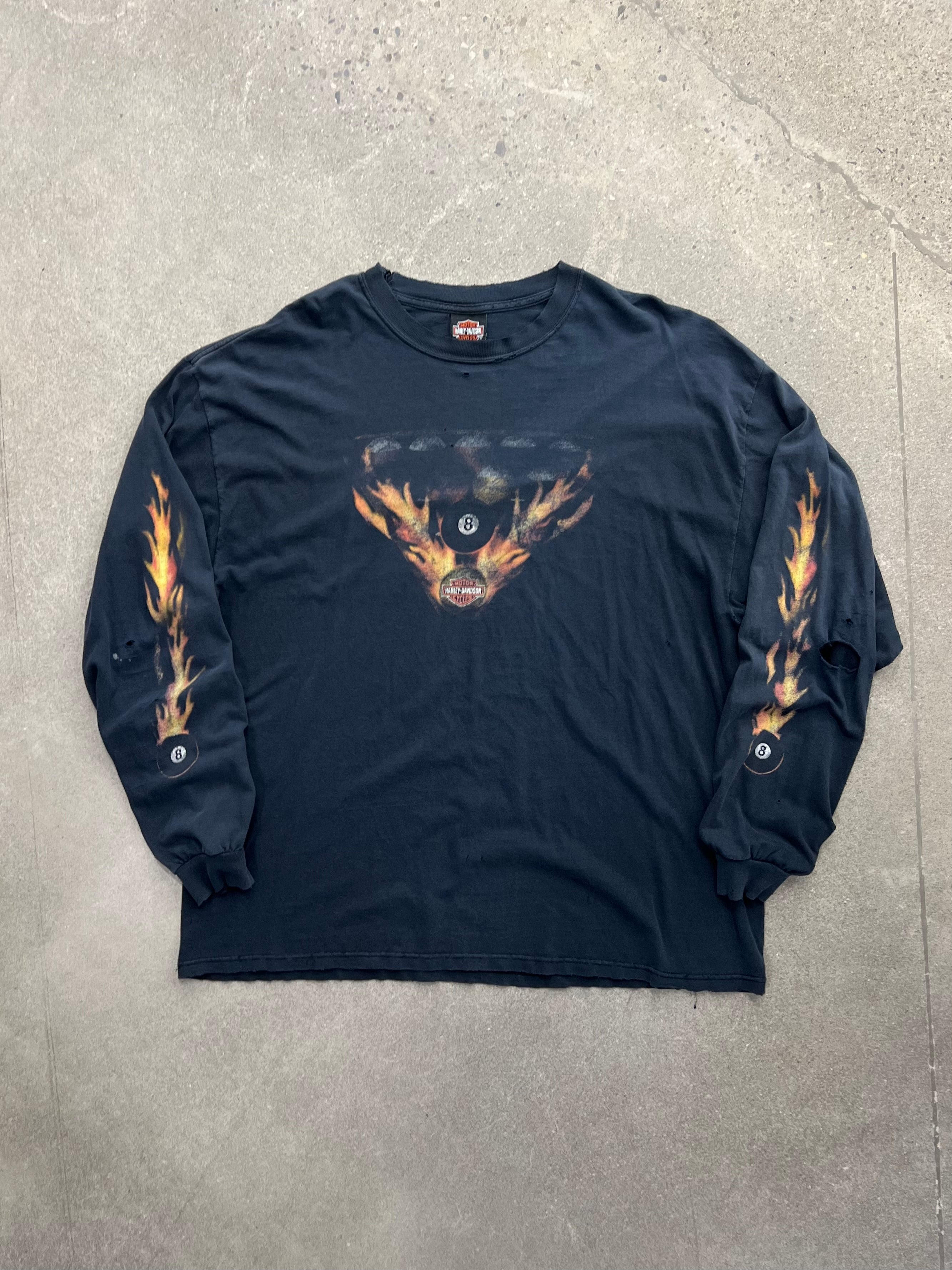 Faded 2006 Harley-Davidson Flame 8 Ball Long Sleeve Shirt - XXL