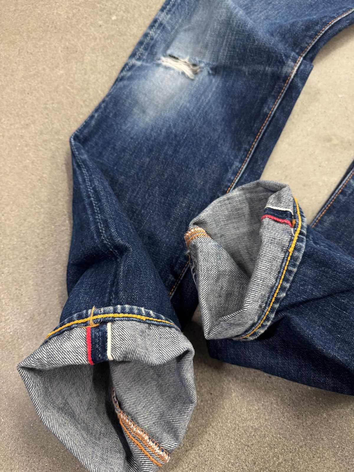 Faded & Distressed Evisu Japanese Selvedge Jeans - 28”