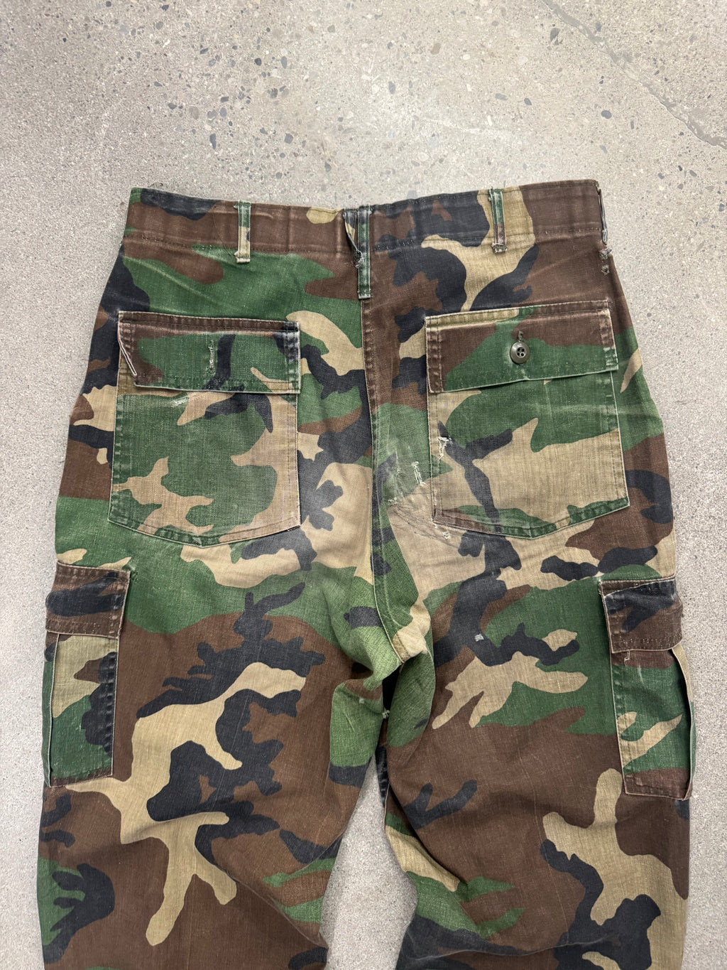 1981 Military Woodland Camo Fatigue Cargo Pants - 34”