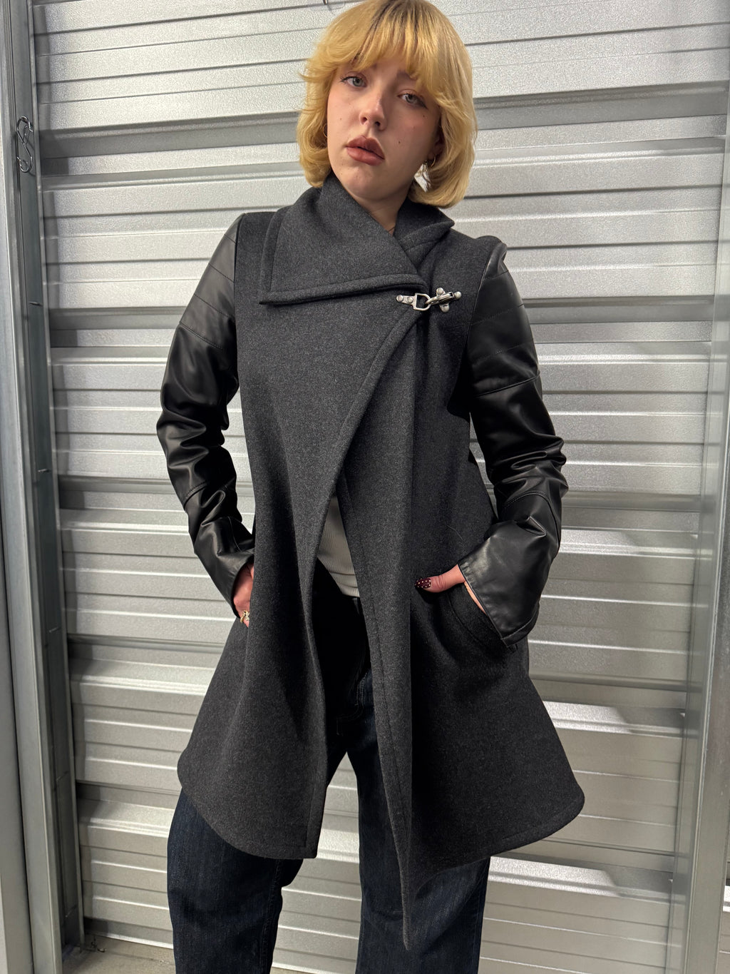 Danier Leather & Wool Asymmetrical Coat - XS