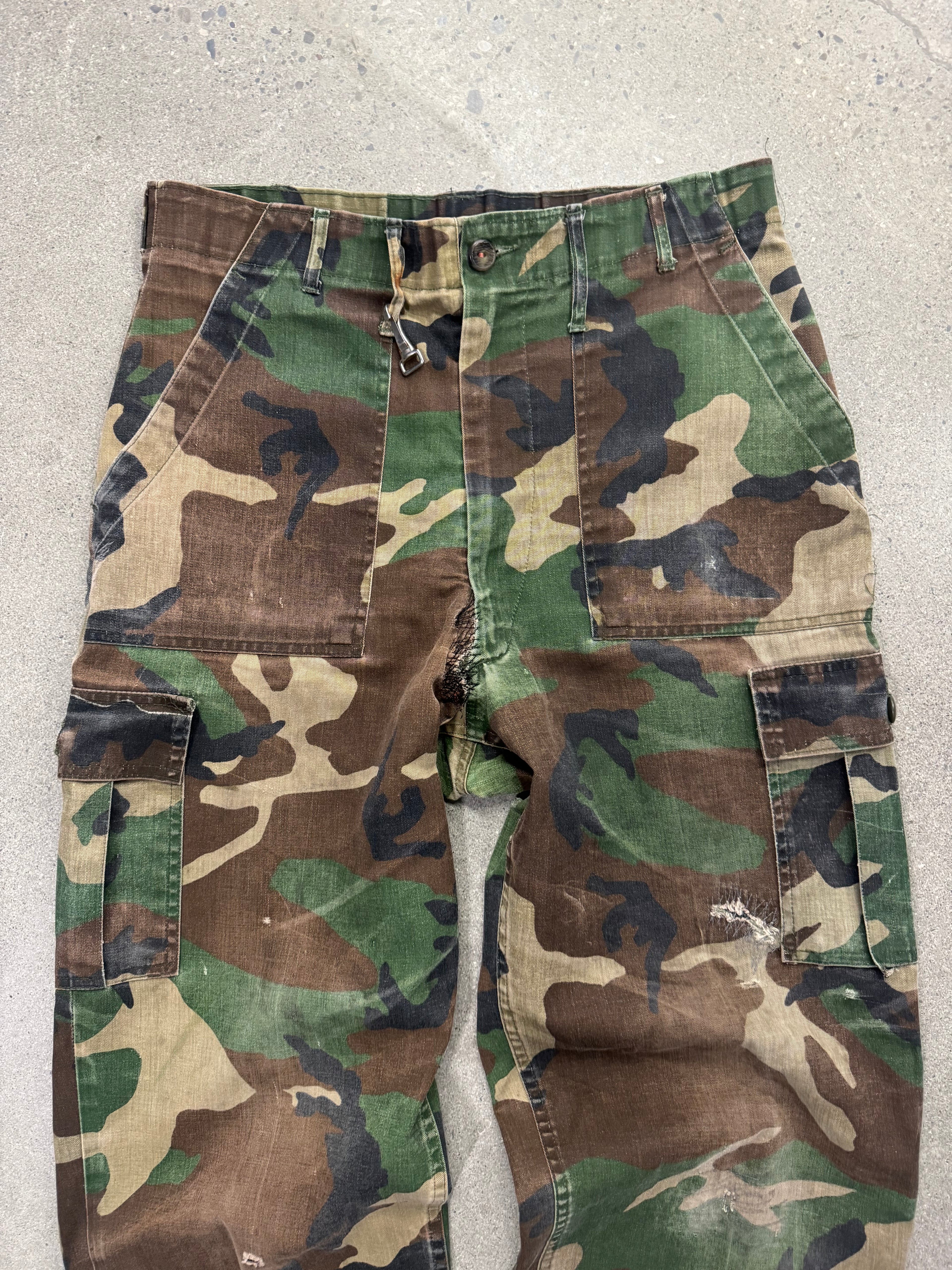 1981 Military Woodland Camo Fatigue Cargo Pants - 34”
