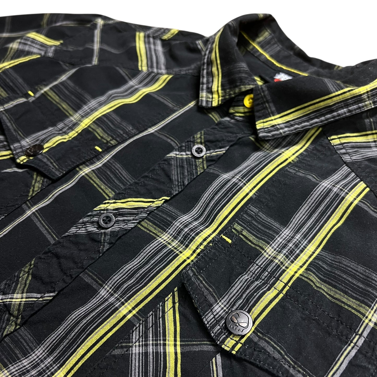 No Fear Plaid Black & Yellow Button-up Shirt - L