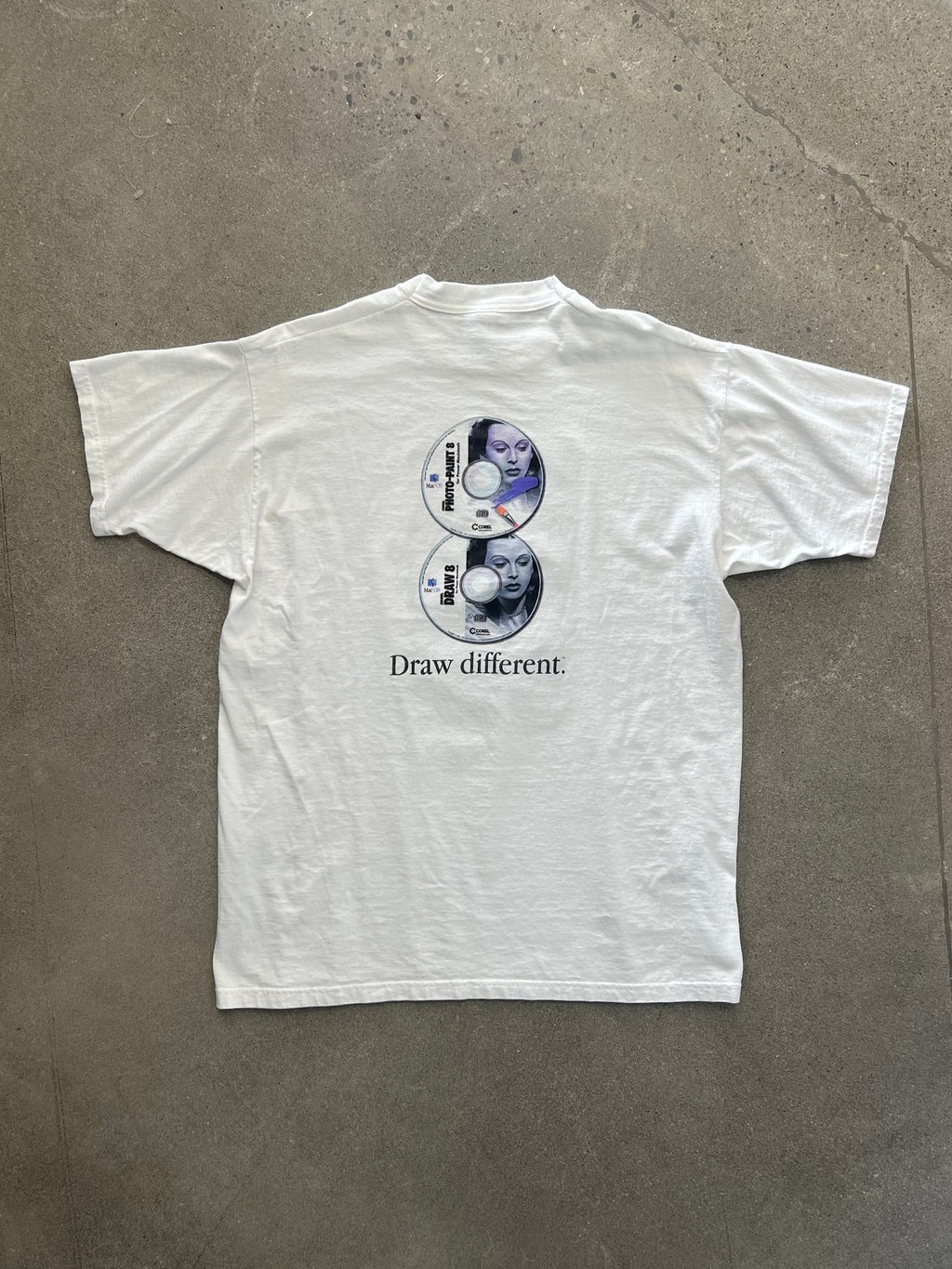 1996 Apple Corel Draw 8 MacOS Draw Different CD Promo T-Shirt - XL