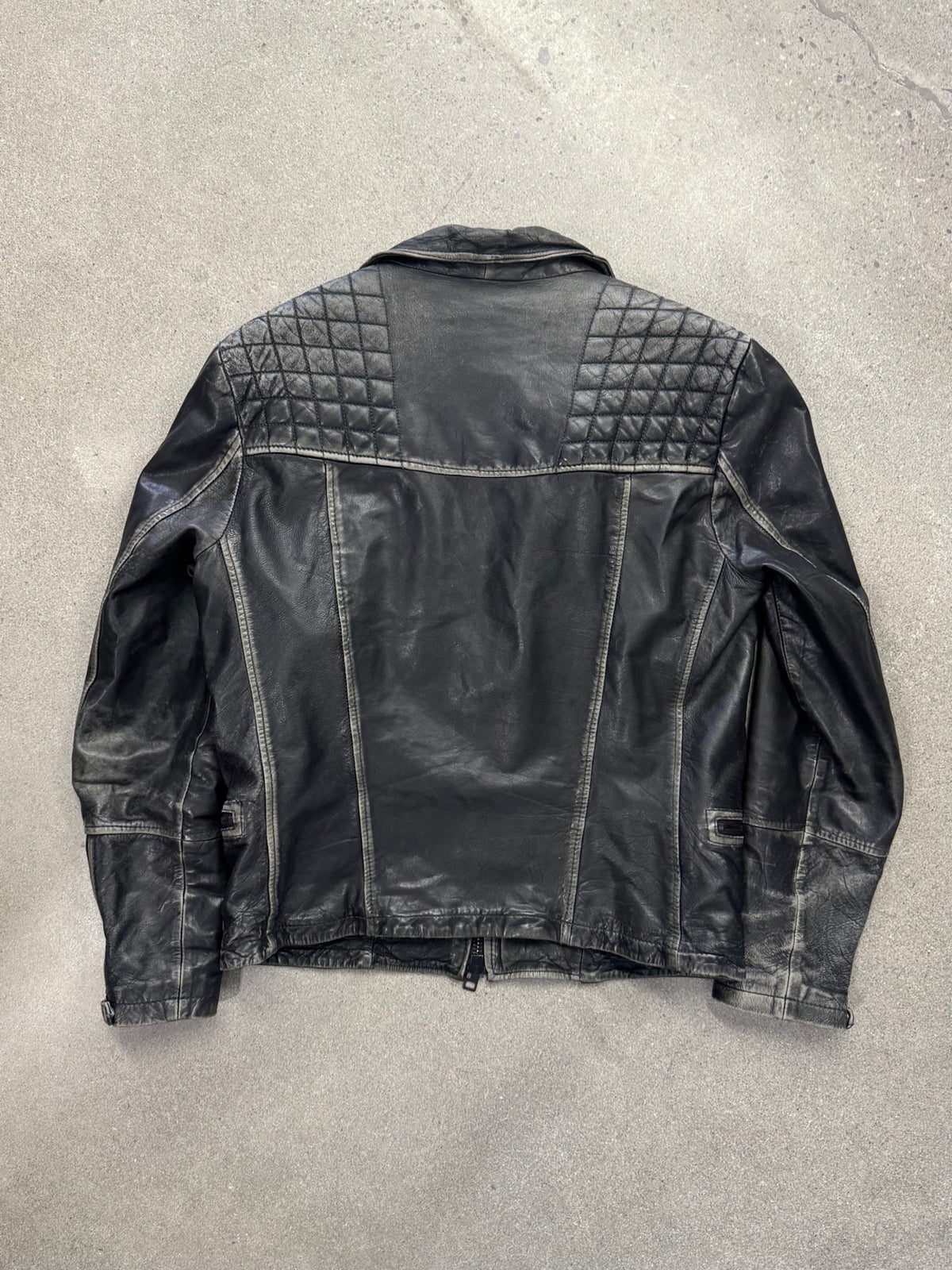AllSaints Distressed Cargo Leather Biker Jacket - M