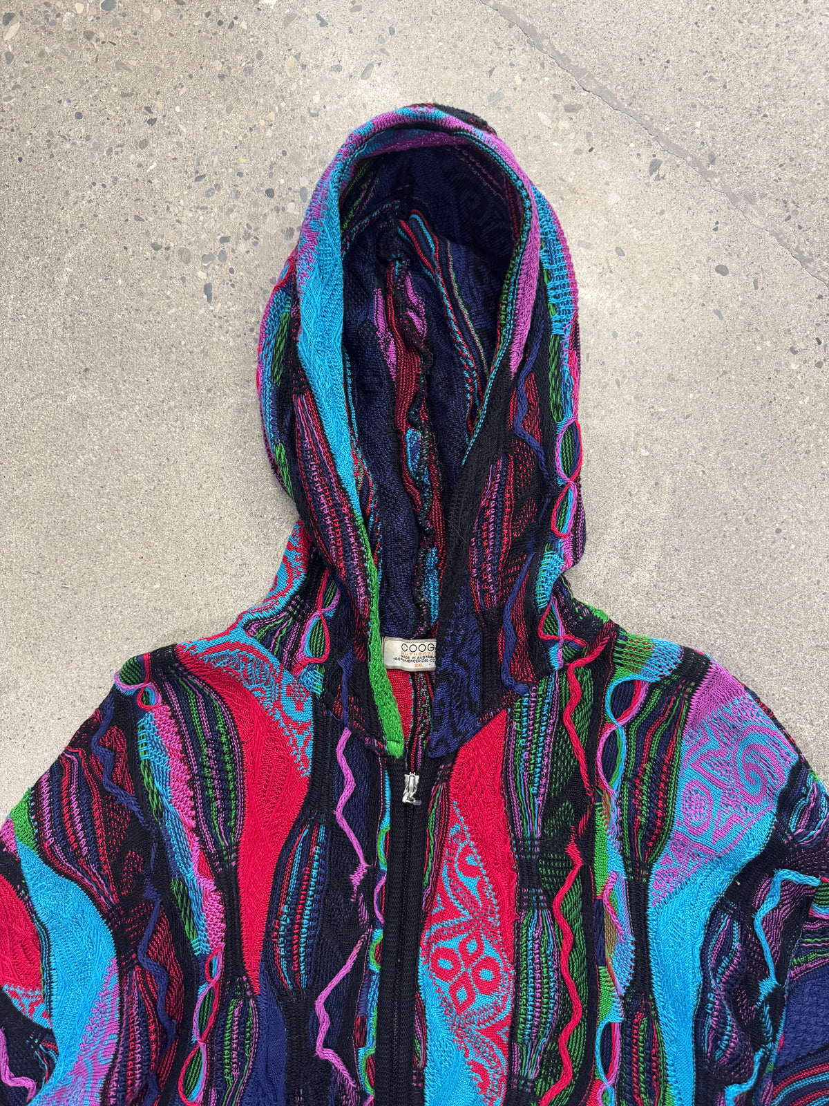 Coogi Australia 3D Cable Knit Full-Zip Hoodie Sweater - XXL