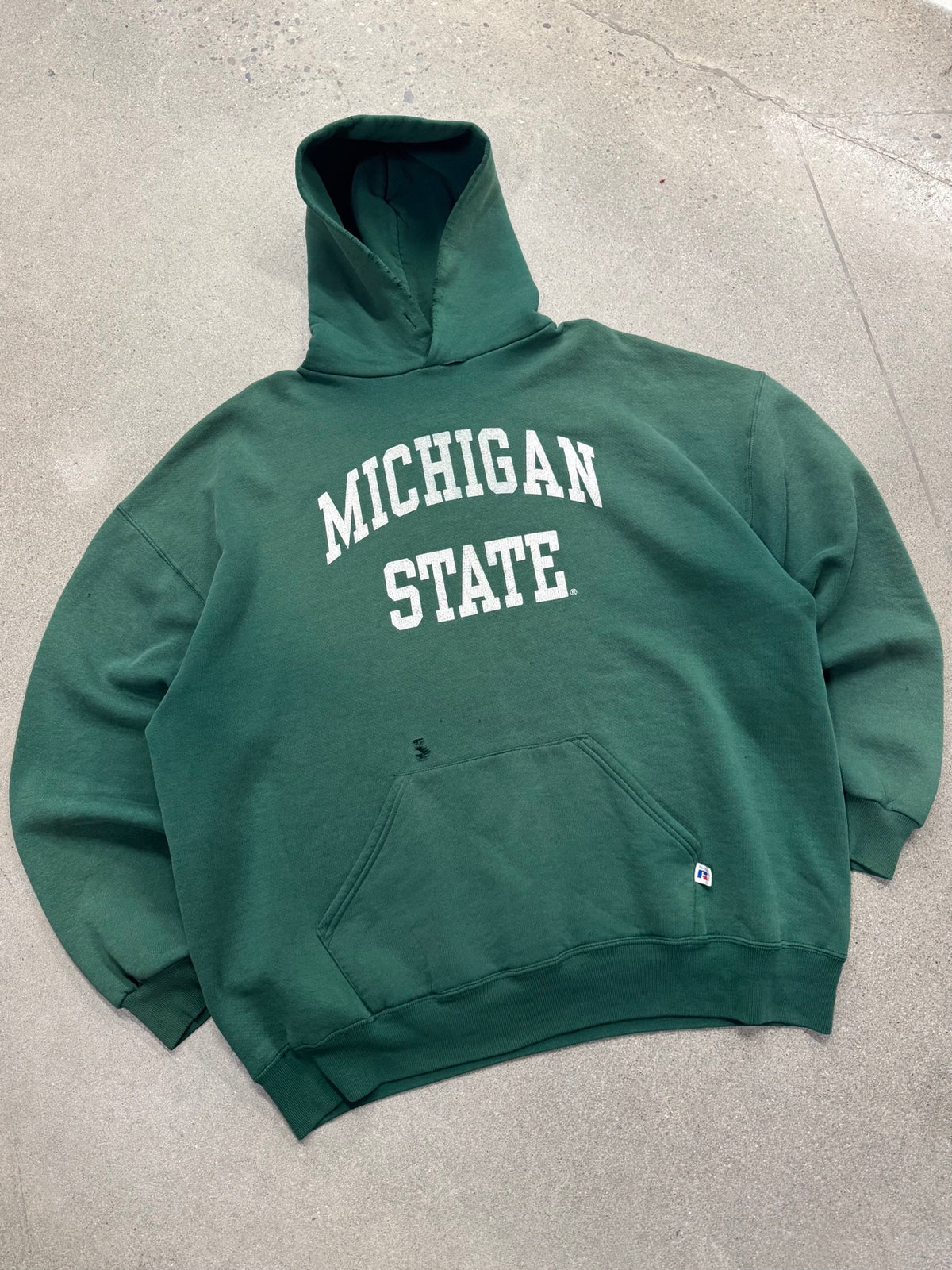 Faded & Distressed Russell Athletic Michigan State University Pullover Hoodie - XXL