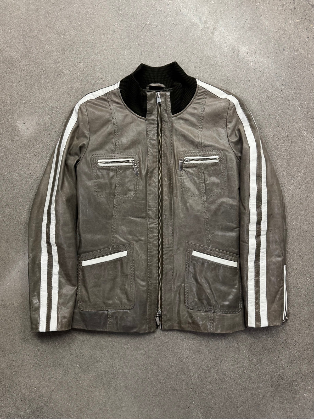 Danier Striped Leather Racing Jacket - S