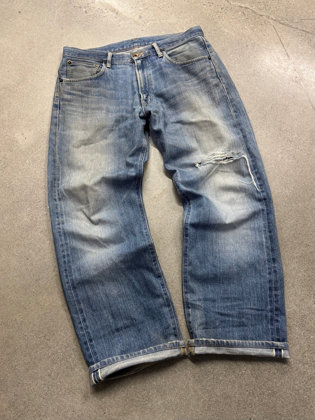 Faded & Distressed Edwin 505X Selvedge Jeans - 34"