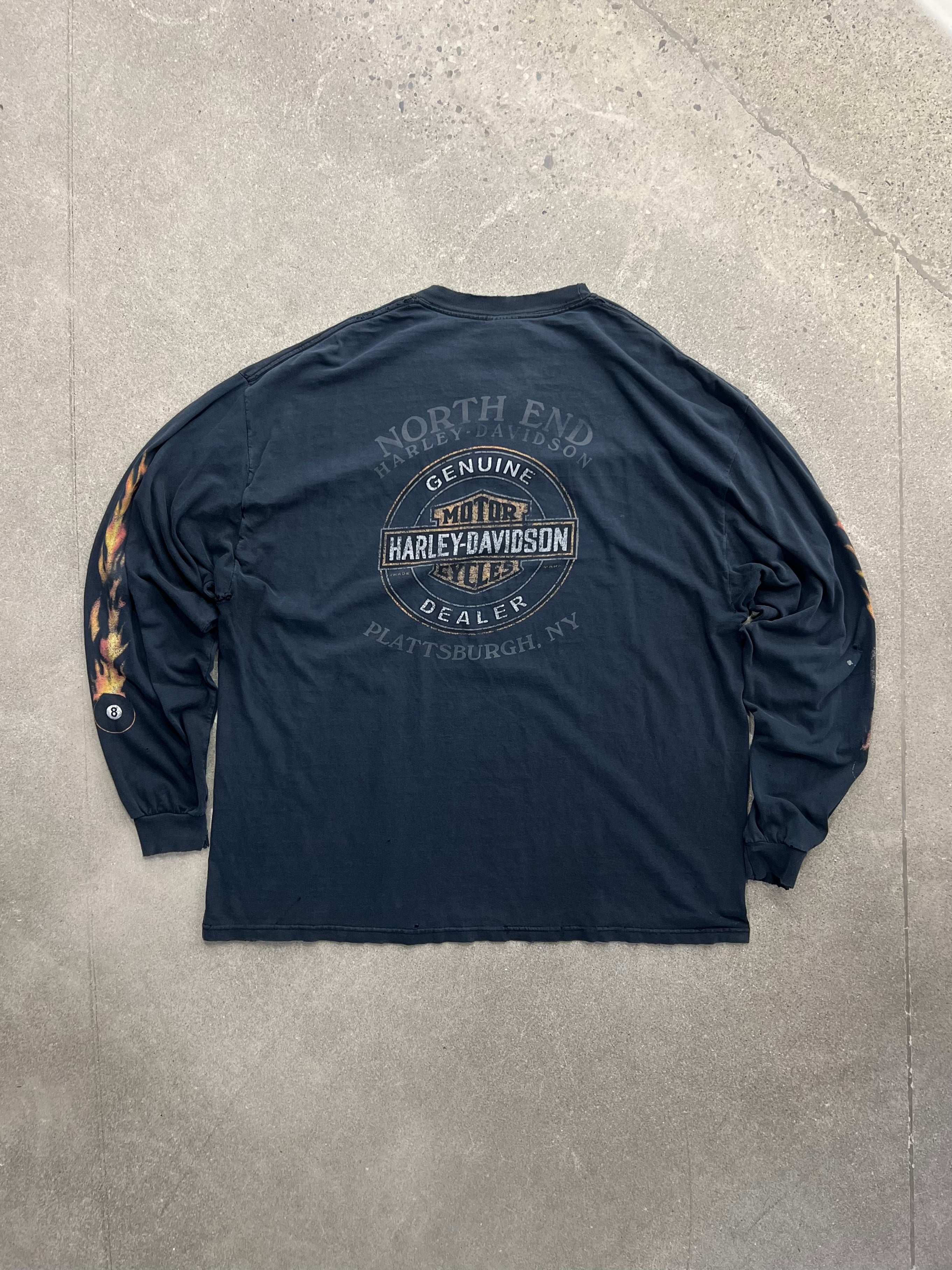 Faded 2006 Harley-Davidson Flame 8 Ball Long Sleeve Shirt - XXL