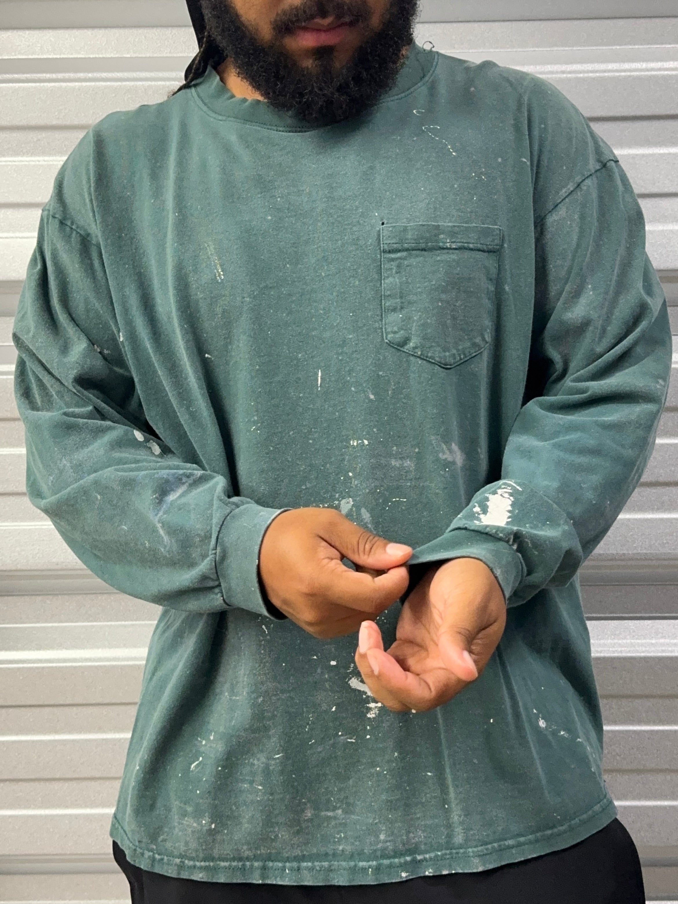 Blank Paint Splatter Long-Sleeve Pocket Shirt - XL