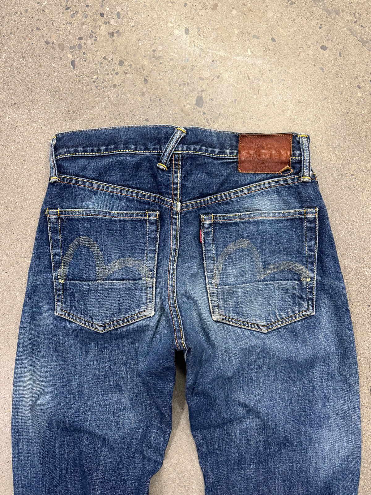 Faded & Distressed Evisu Japanese Selvedge Jeans - 28”