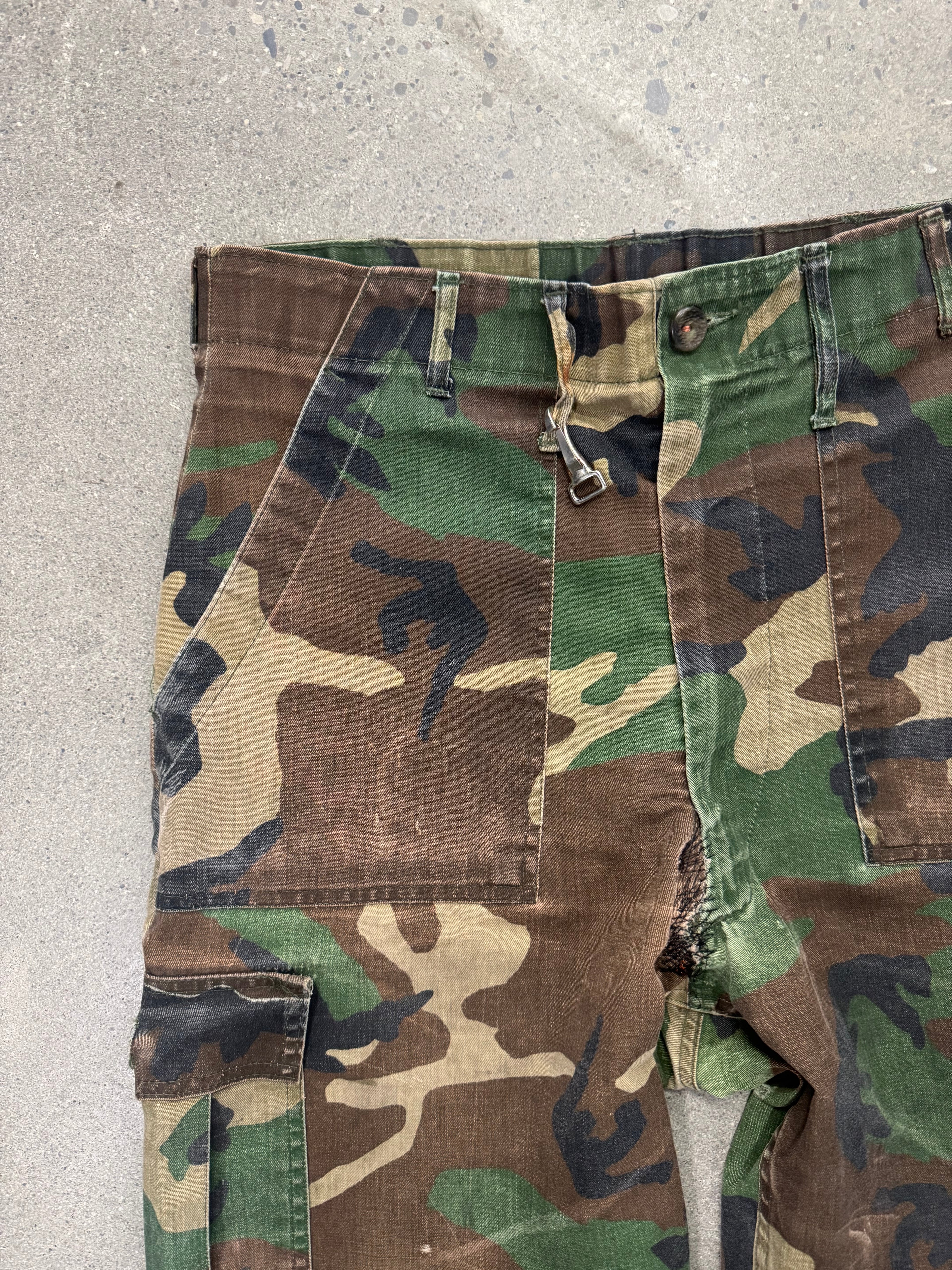 1981 Military Woodland Camo Fatigue Cargo Pants - 34”