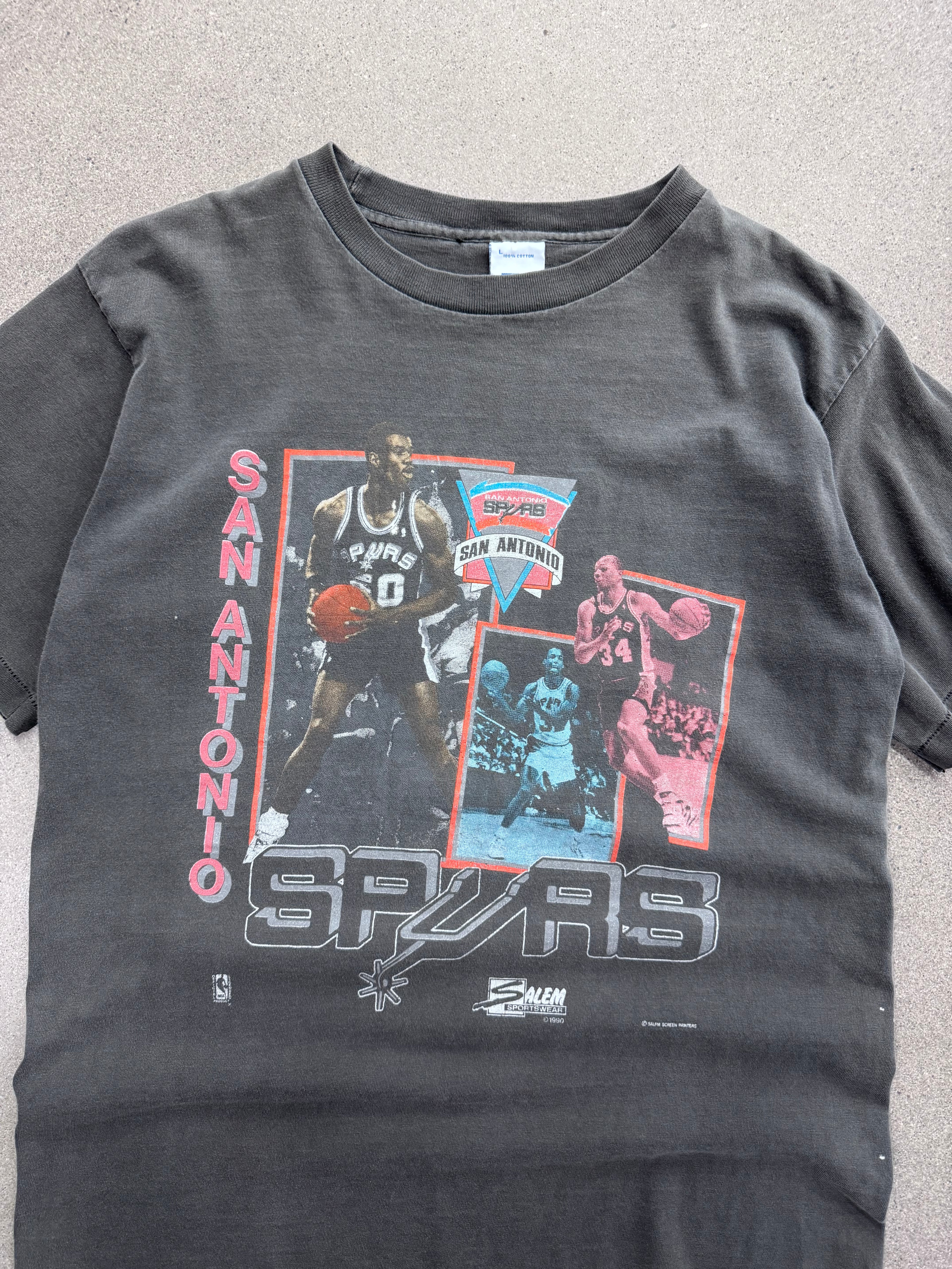 Ausgebleichtes 1990 Salem Sportswear San Antonio Spurs NBA T-Shirt - L
