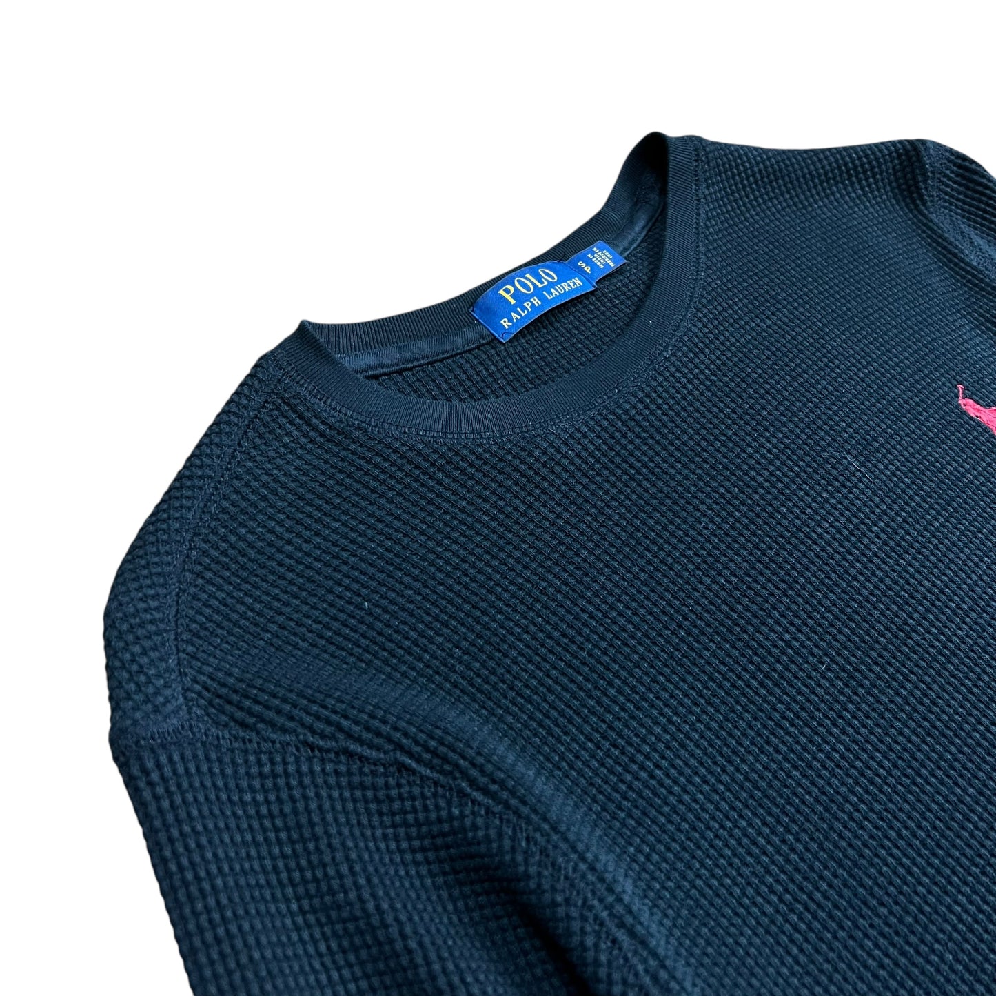 Polo Ralph Lauren Black Waffle-Knit Thermal Shirt - S