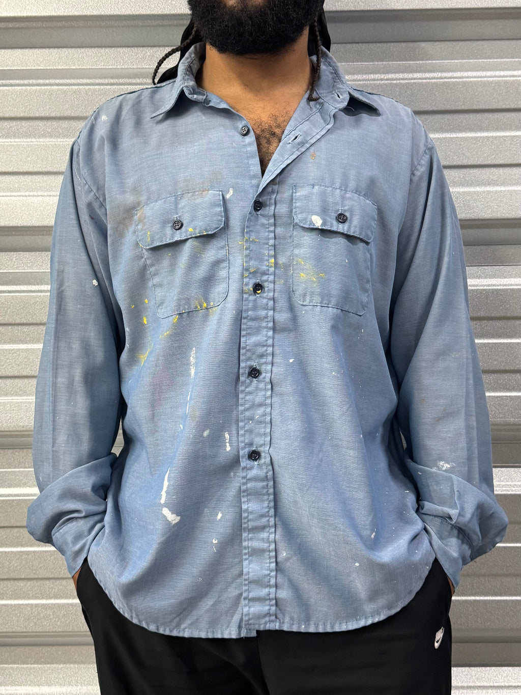 Five Brother Paint Splatter Chambray Work Shirt - XL