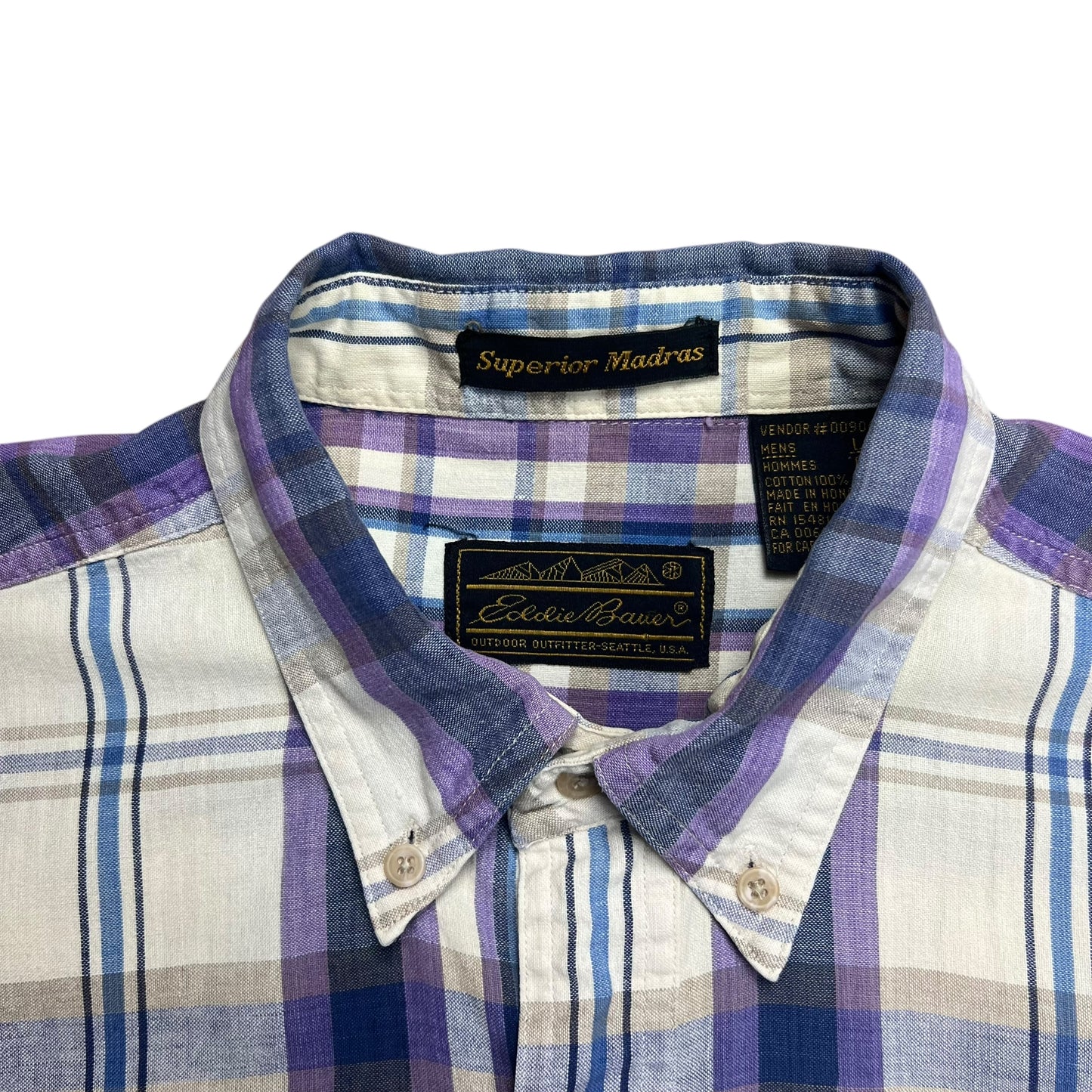Eddie Bauer Purple Plaid Cropped Button-up Shirt - L