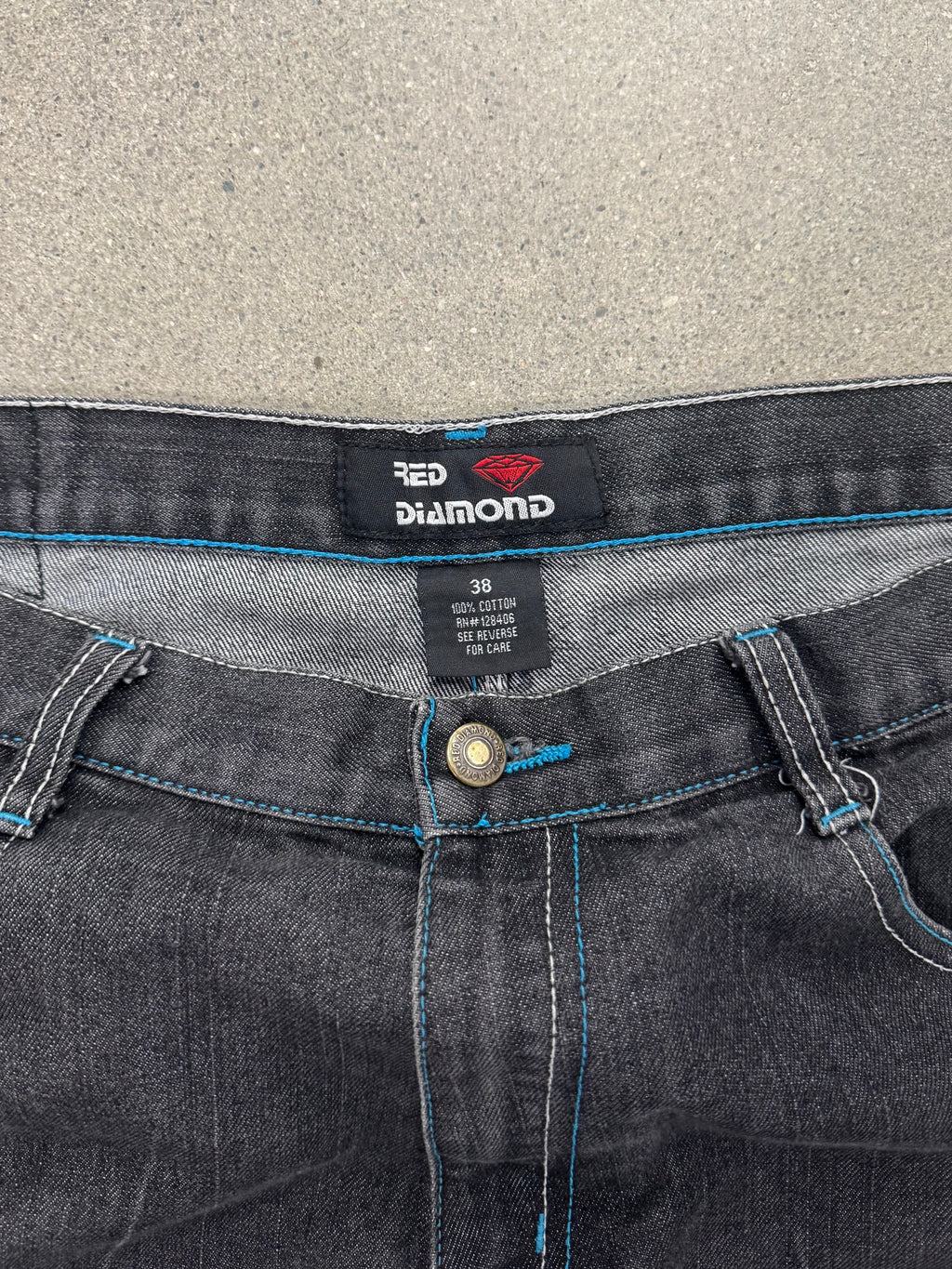 Red Diamond Baggy Contrast Stitch Jean Shorts - 38”