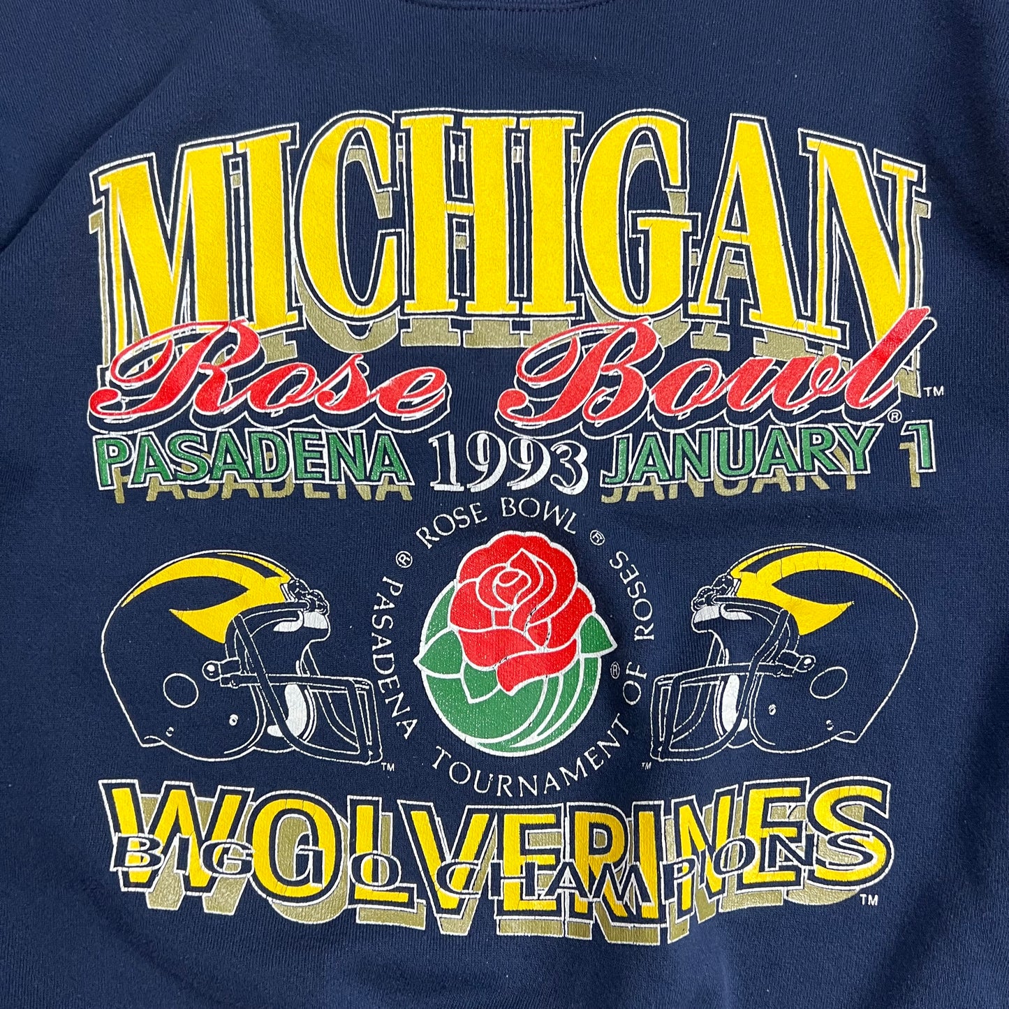 1993 Michigan Wolverines Rose Bowl Football Crewneck -  L
