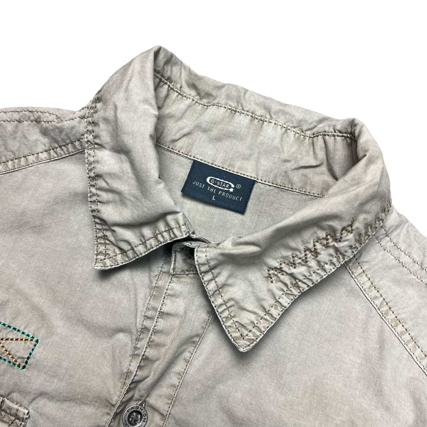 G-STAR Distressed Tan Military Button-up Shirt - M