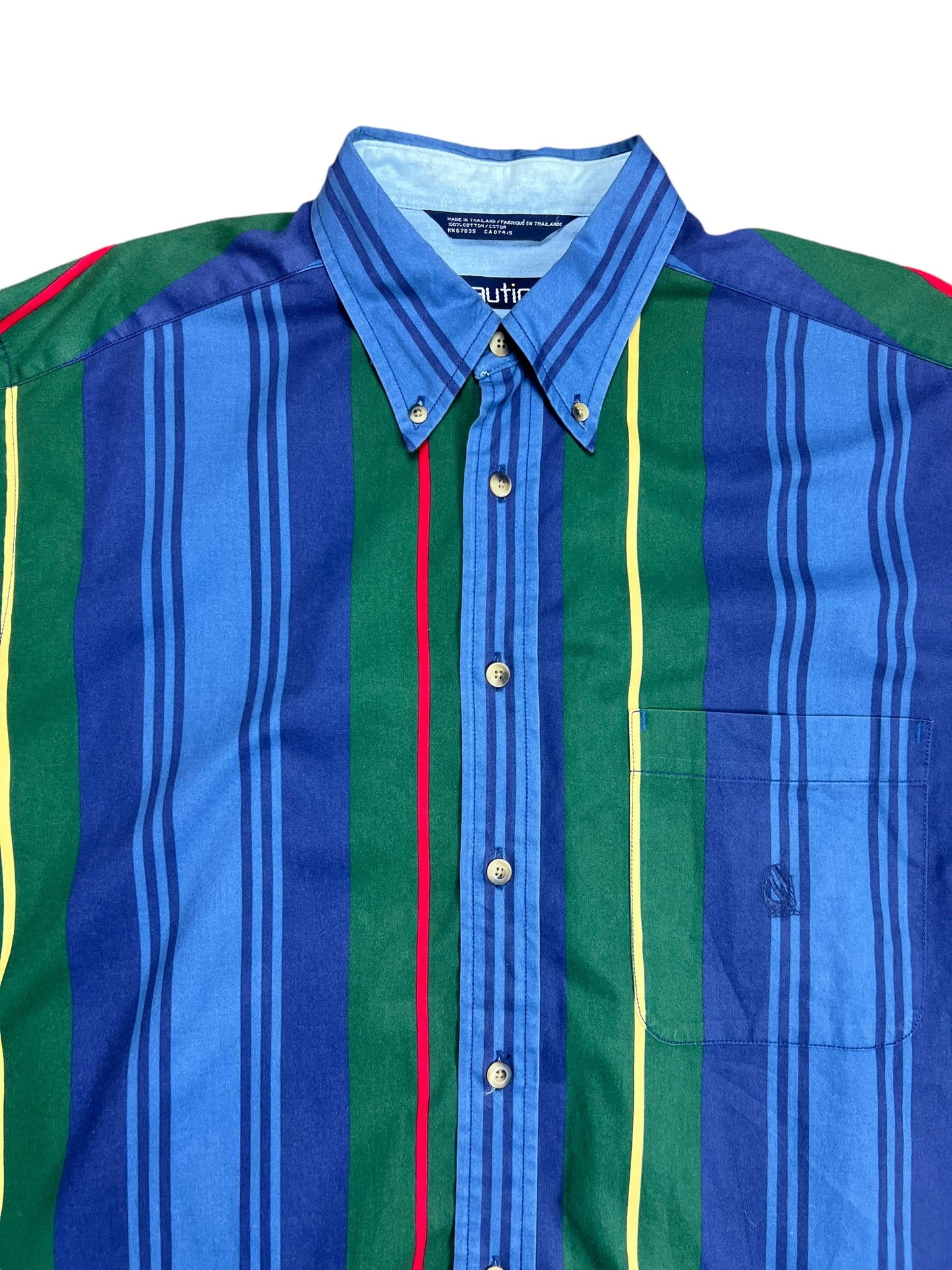 Nautica Blue & Green Striped Button-up Shirt - XL