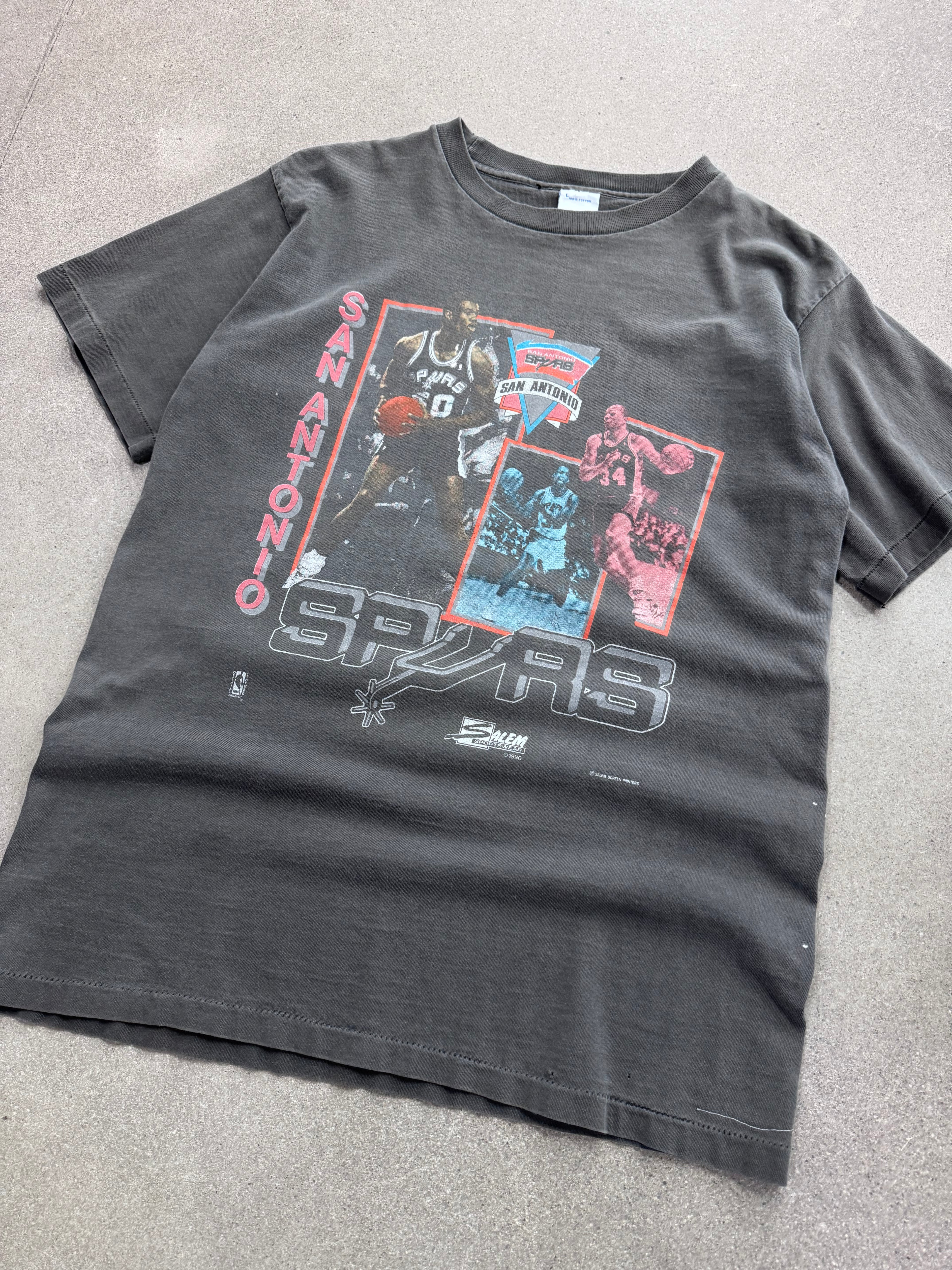 Ausgebleichtes 1990 Salem Sportswear San Antonio Spurs NBA T-Shirt - L