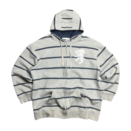 Ecko Unltd. Grey Striped Embroidered Rino Zip-up Hoodie - XXL