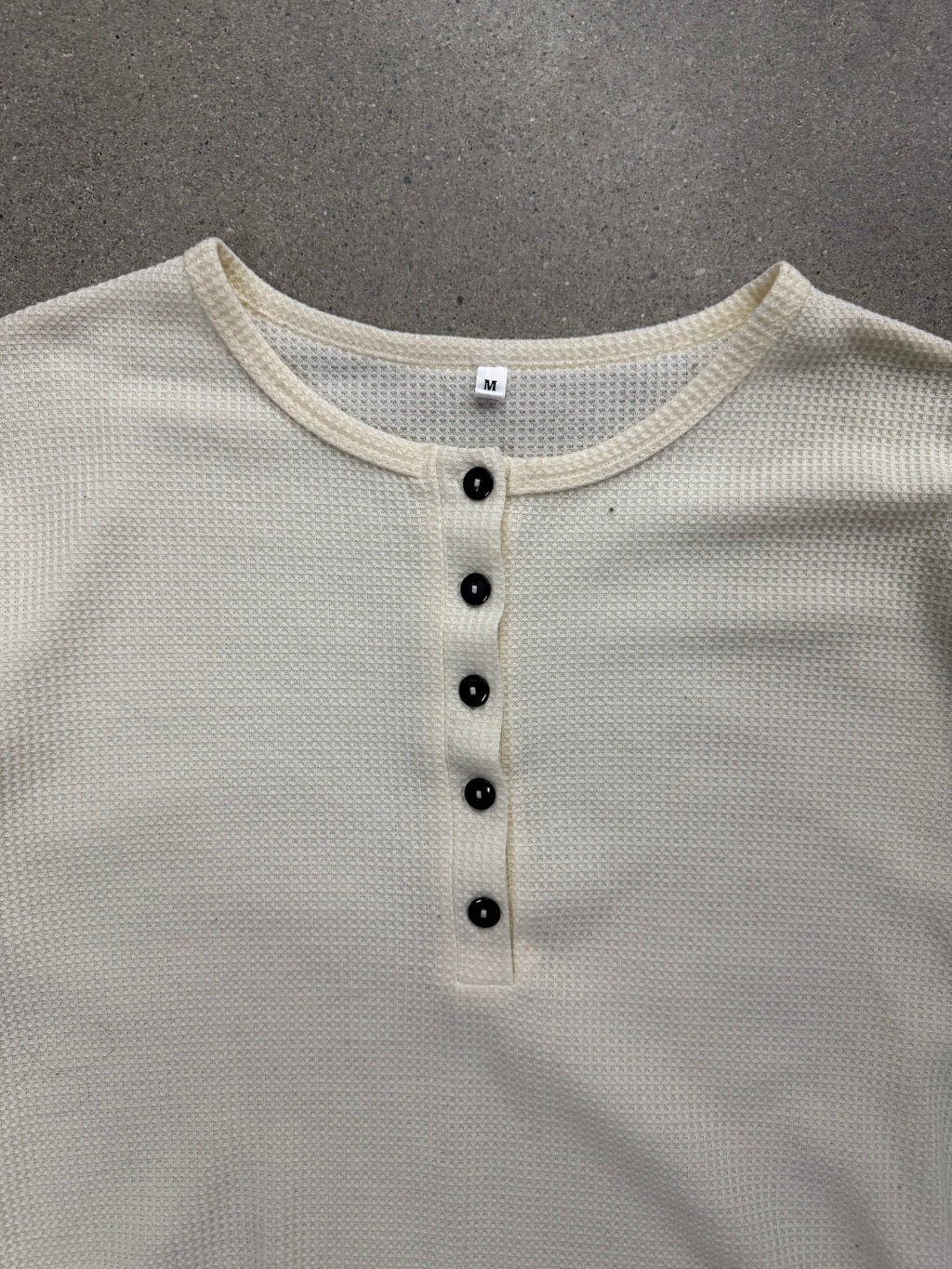 Blank Waffle-Knit Long Sleeve Henley Thermal Shirt - M