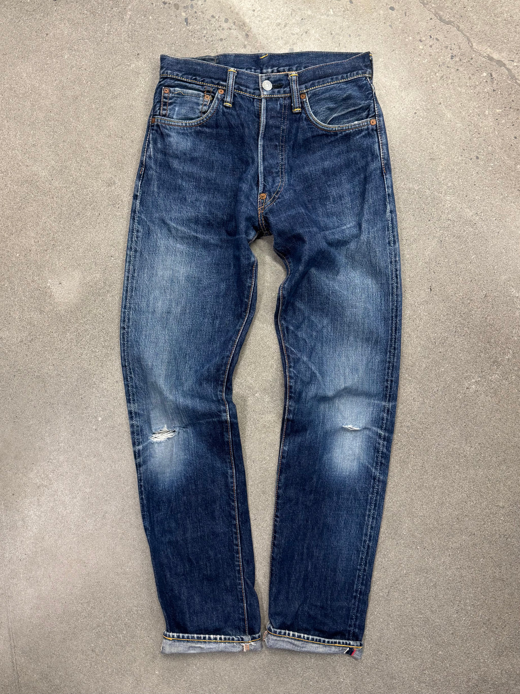 Faded & Distressed Evisu Japanese Selvedge Jeans - 28”