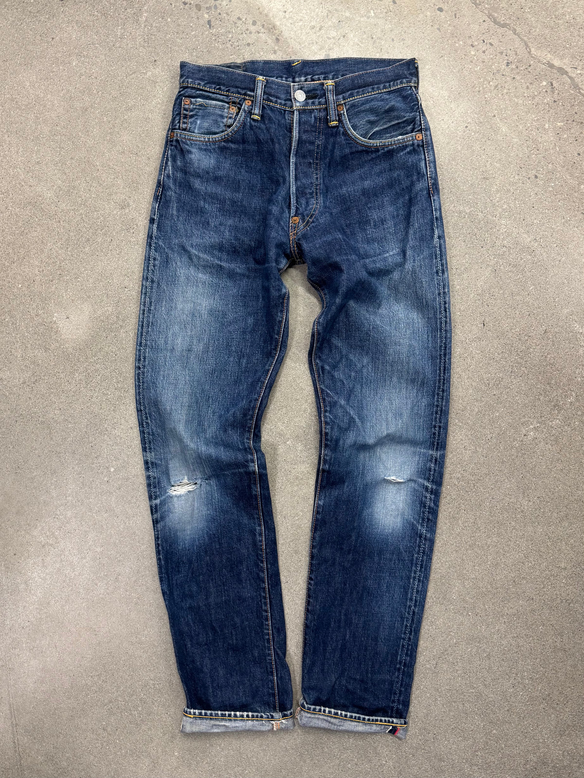 Faded & Distressed Evisu Japanese Selvedge Jeans - 28”