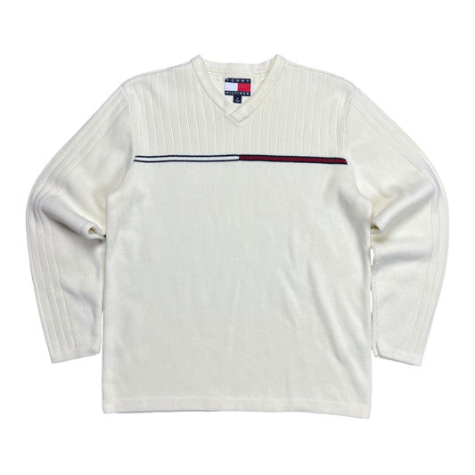 Tommy Hilfiger Ribbed Cream Knit Sweater - L