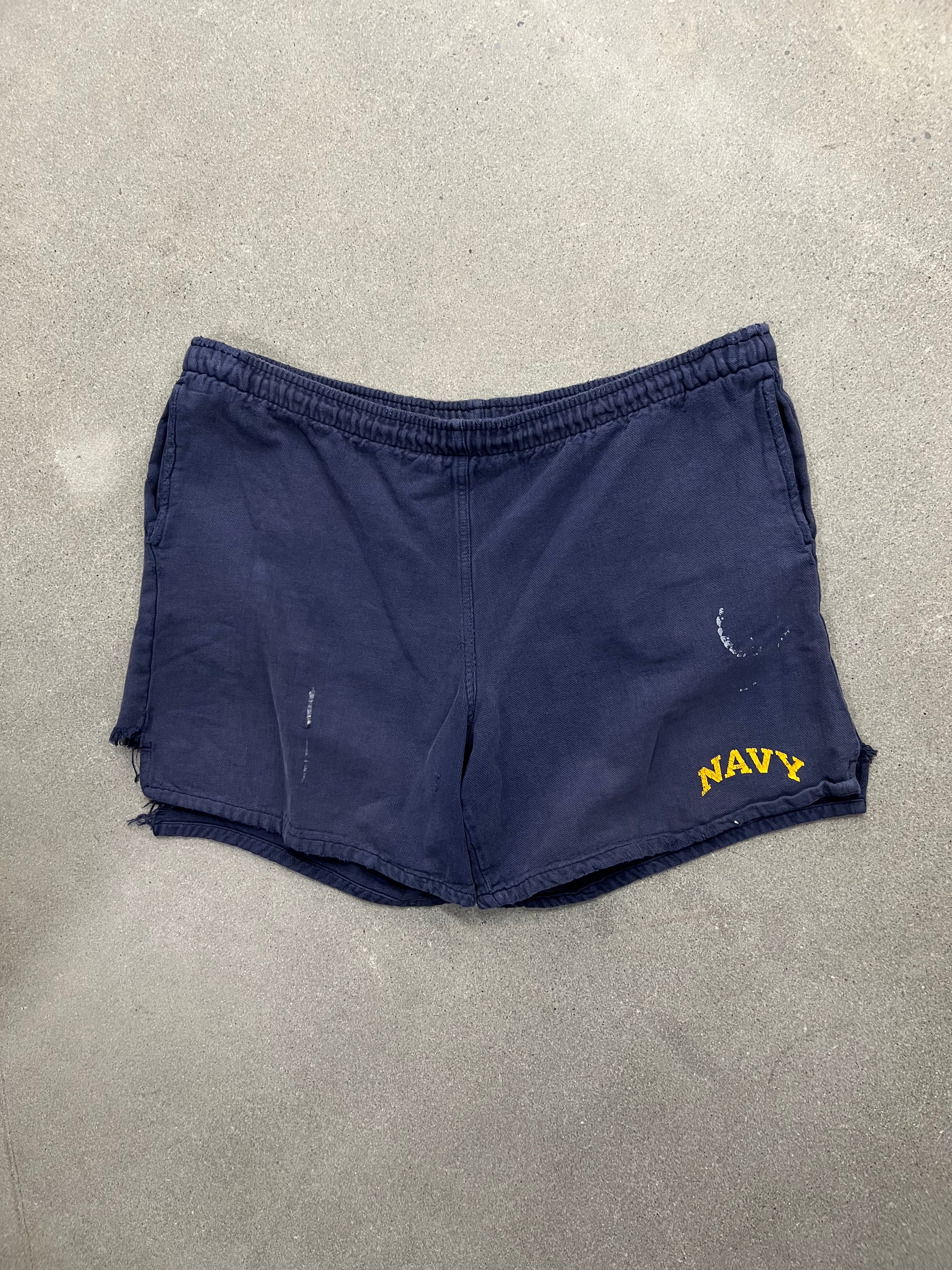 Distressed U.S. NAVY Sweat Shorts - L
