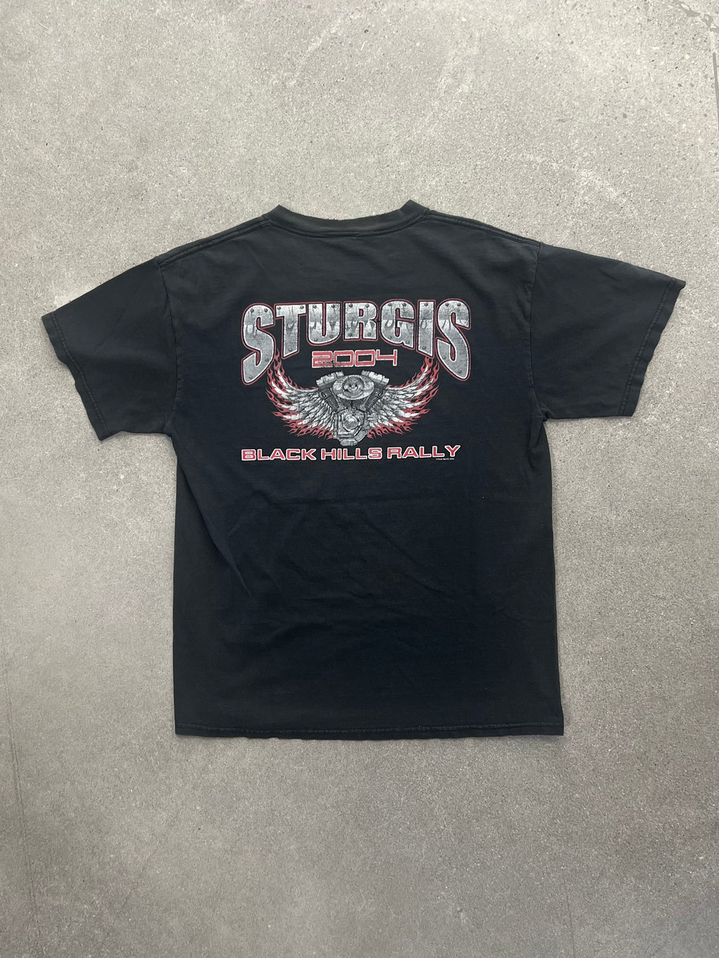 Faded 2004 Sturgis Skeleton Flame Biker T-Shirt - L