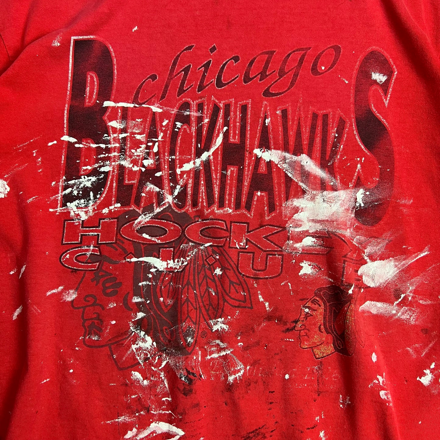 Salem Chicago Blackhawks Paint Splattered T-shirt - XL