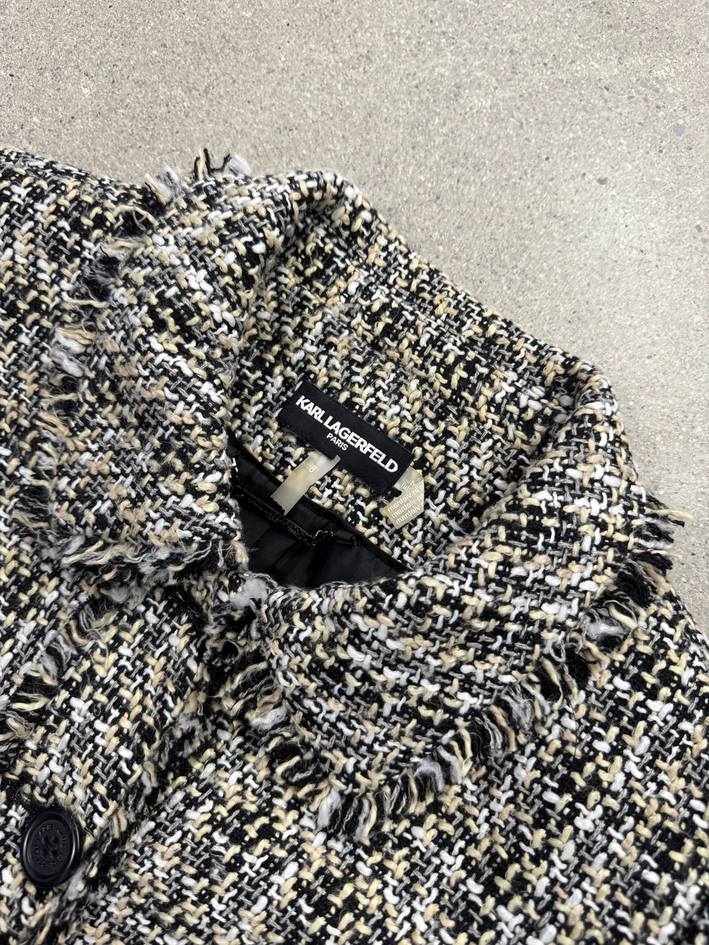 Karl Lagerfeld Bouclé Tweed Fringe Blazer - M